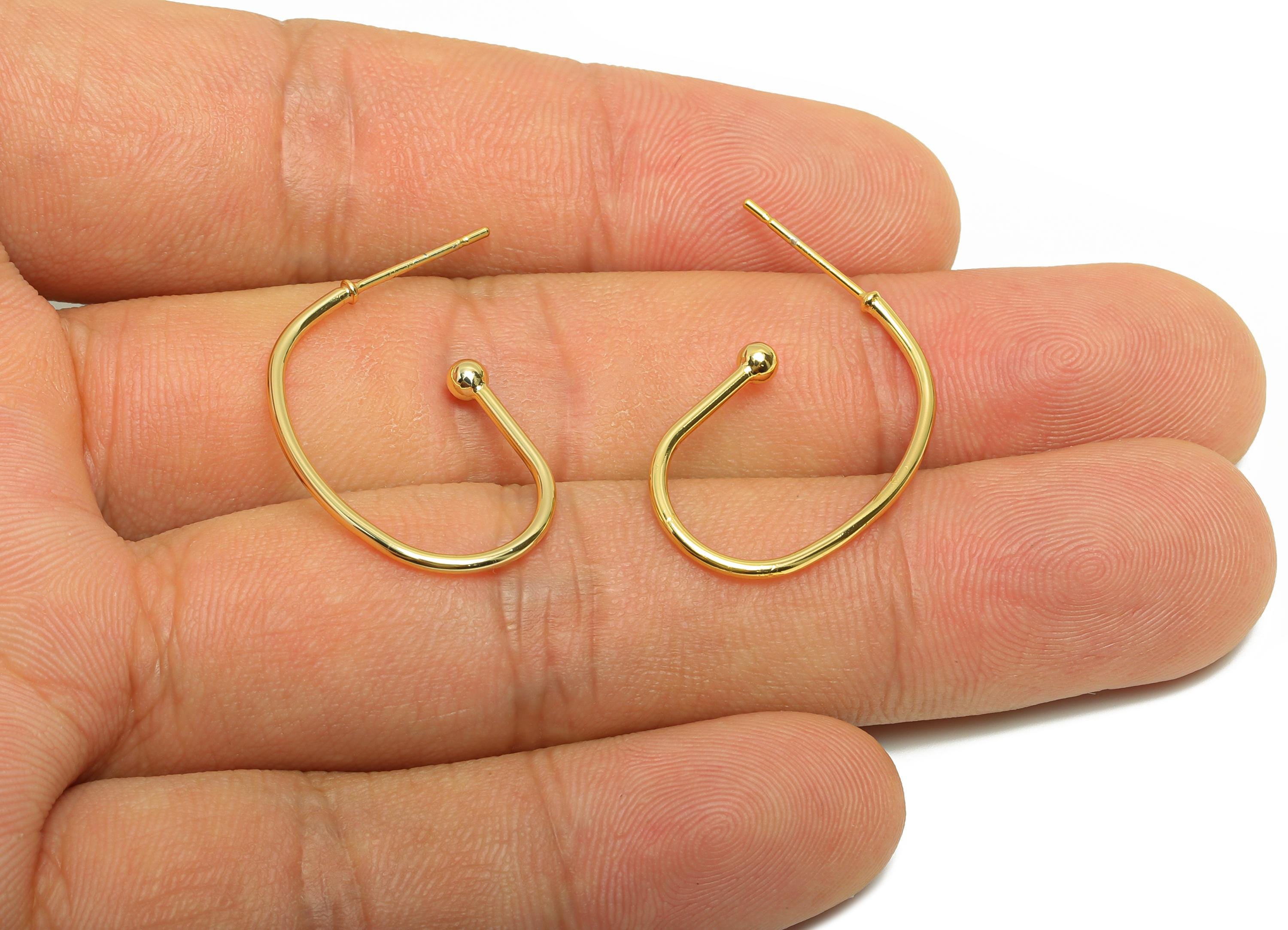 Brass Open Oval Earring - Minimalist Hoop Earring Stud - Gold Rectangle Earring Post - 18K Real Gold Plating - 25.12x16.65x2.93mm - RGP8969 - DOMEDBAZAAR