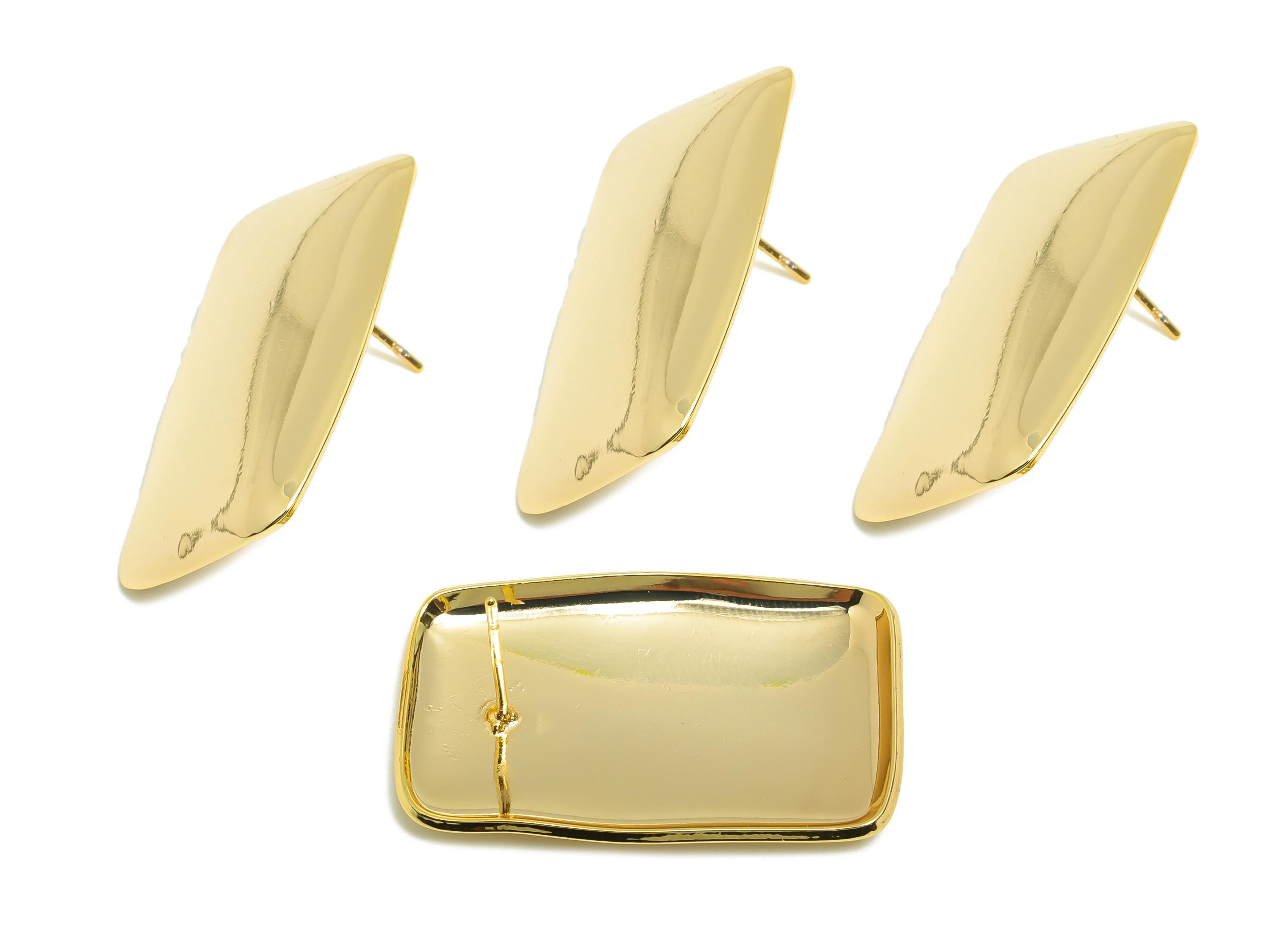 Vintage Geometry Earring - Brass Contemporary Polished Earring Stud - Gold Sleek Geometric Earring Stud - Gold Jewelry - 31x19x2mm -RGP10095 - DOMEDBAZAAR