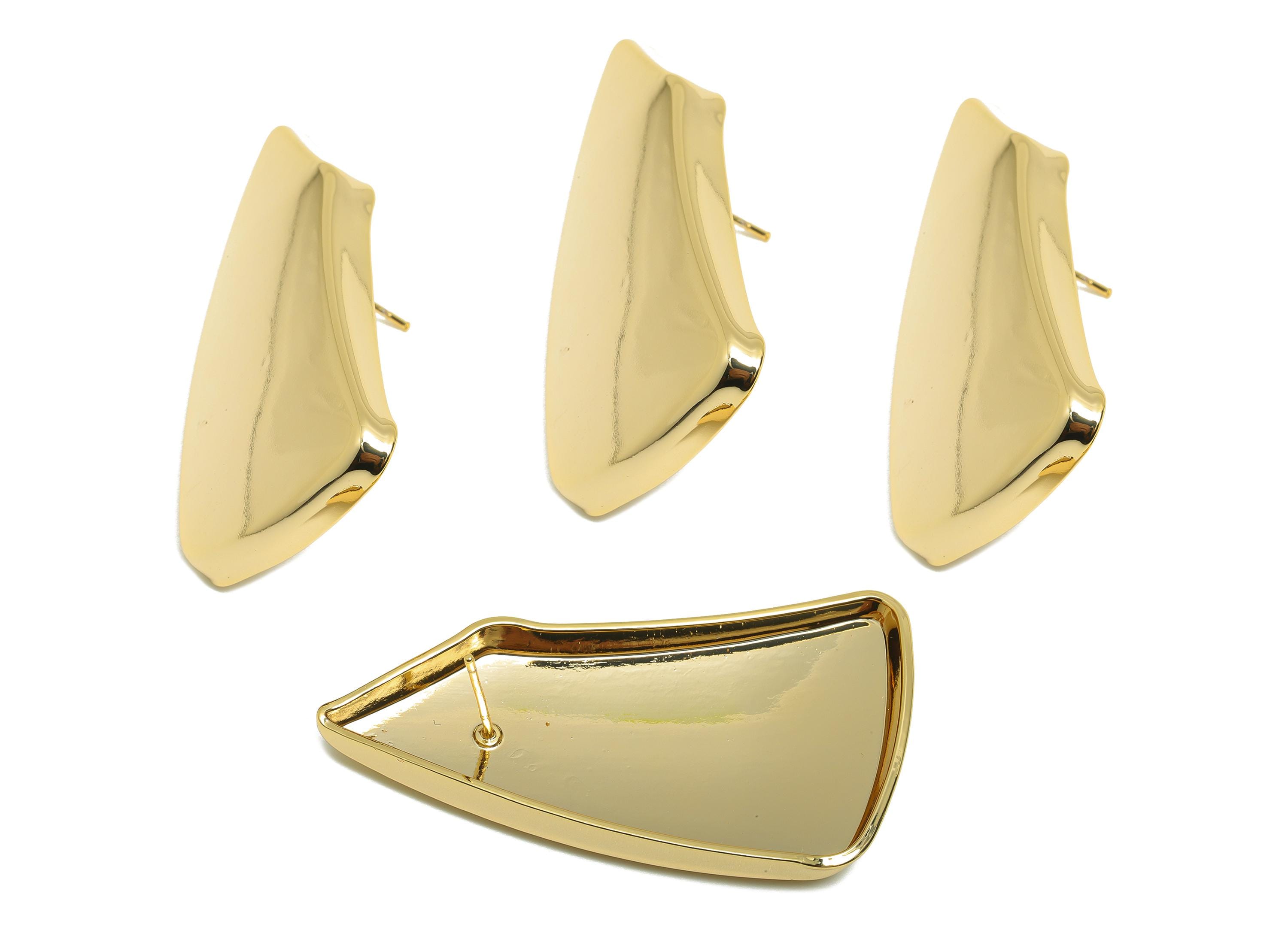 Vintage Irregular Earring - Brass Bold Gold Contemporary Polished Stud - Sleek Asymmetrical Earring Stud - Gold Jewelry - 46x25x5mm-RGP10093 - DOMEDBAZAAR