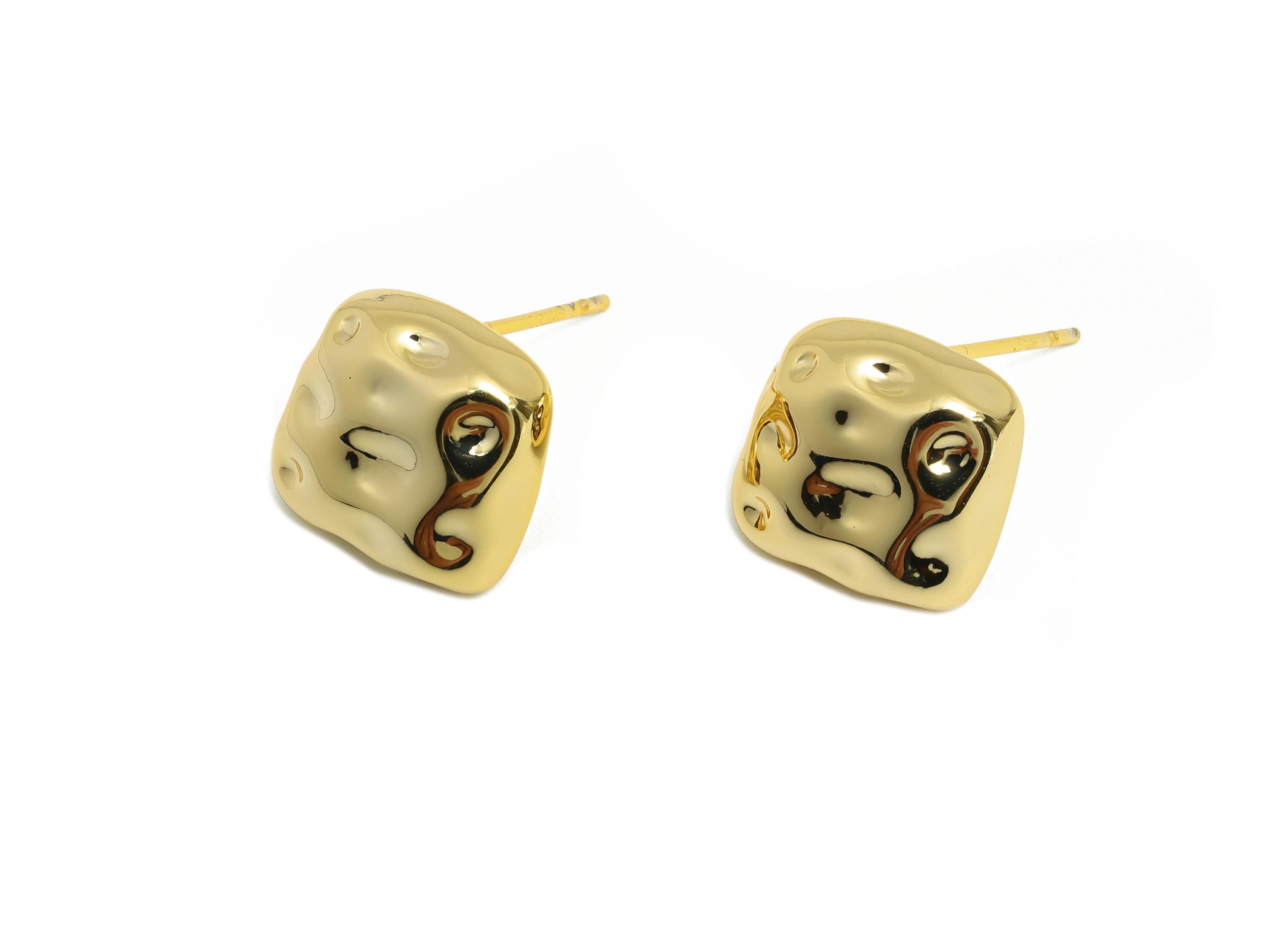 Vintage Stud Earring - Brass Textured Handcrafted Geometry Earring Post - Brass Artisan Jewelry - Gold Jewelry - 11.9x11.38x4mm - RGP10104 - DOMEDBAZAAR