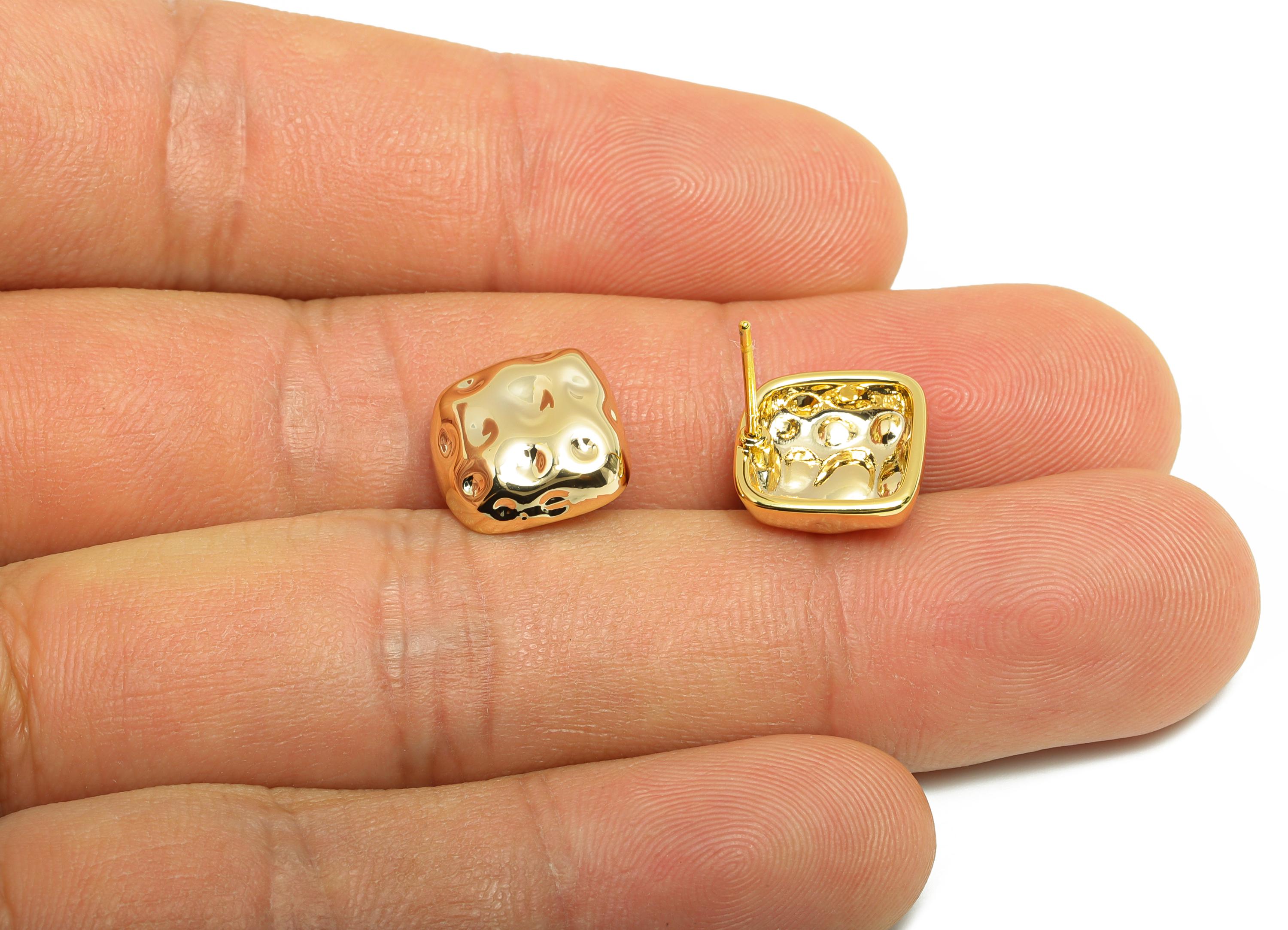 Vintage Stud Earring - Brass Textured Handcrafted Geometry Earring Post - Brass Artisan Jewelry - Gold Jewelry - 11.9x11.38x4mm - RGP10104 - DOMEDBAZAAR
