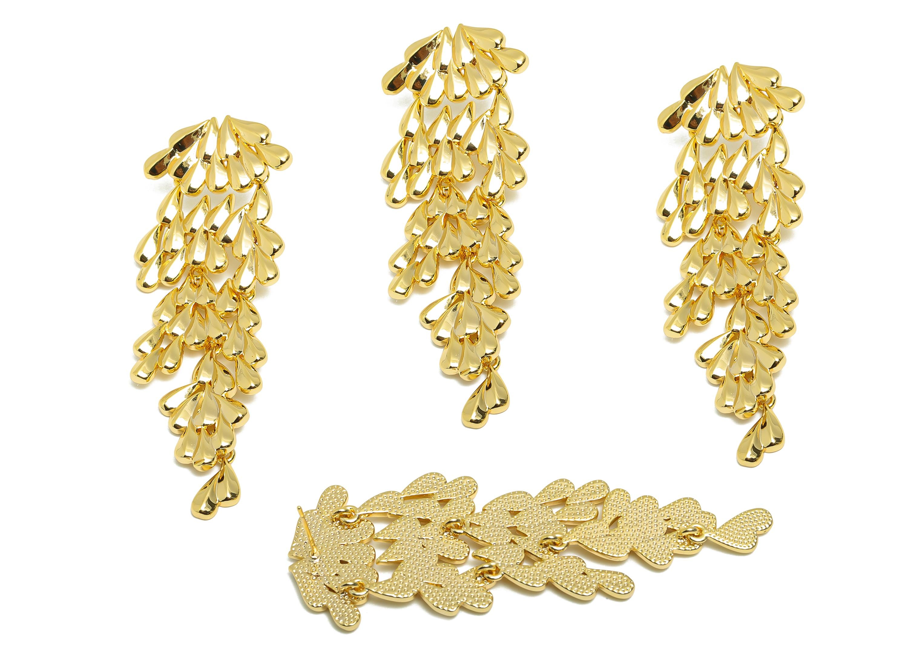 Vintage Layered Stud Earring - Brass Textured Antique Boho Chic Earring Post - Gold Bold Fashion Earring - Gold Jewelry - 67x24x3mm-RGP10096 - DOMEDBAZAAR