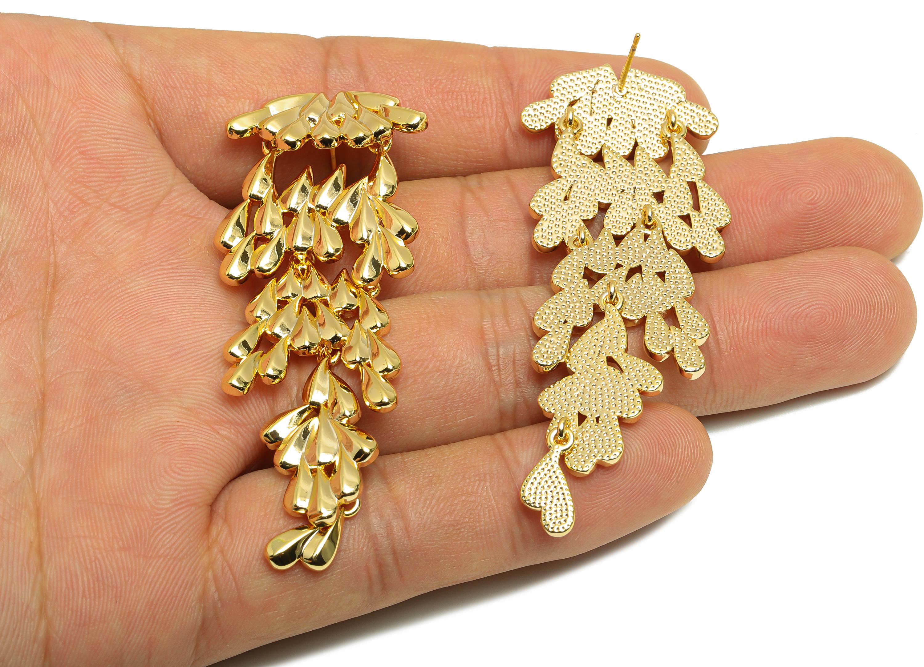 Vintage Layered Stud Earring - Brass Textured Antique Boho Chic Earring Post - Gold Bold Fashion Earring - Gold Jewelry - 67x24x3mm-RGP10096 - DOMEDBAZAAR