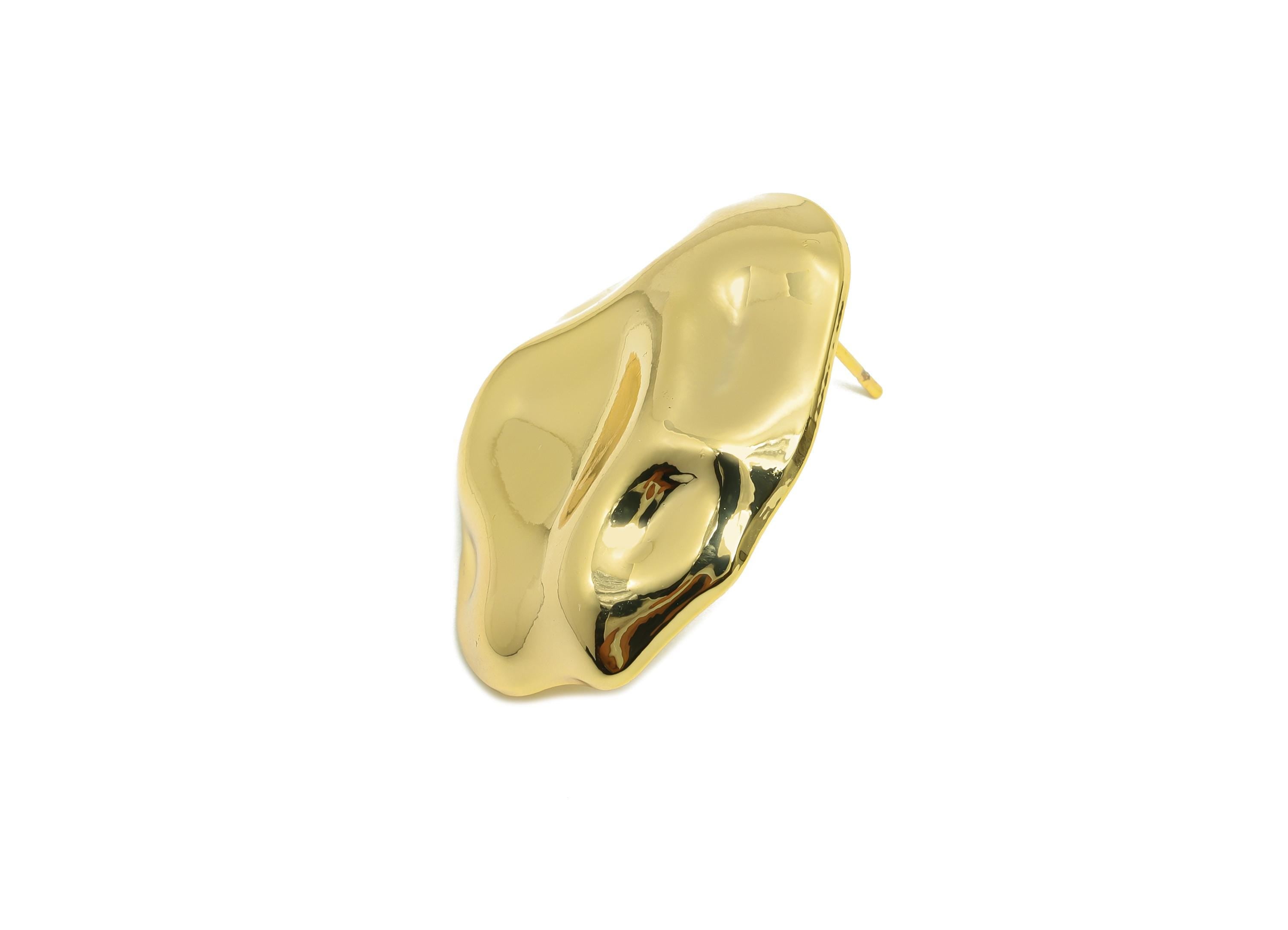 Brass Abstract Earring Stud - Brass Sculpted Organic Earring Post - Textured Unique Abstract Jewelry - Gold Jewelry - 30x22x5mm-RGP10073 - DOMEDBAZAAR