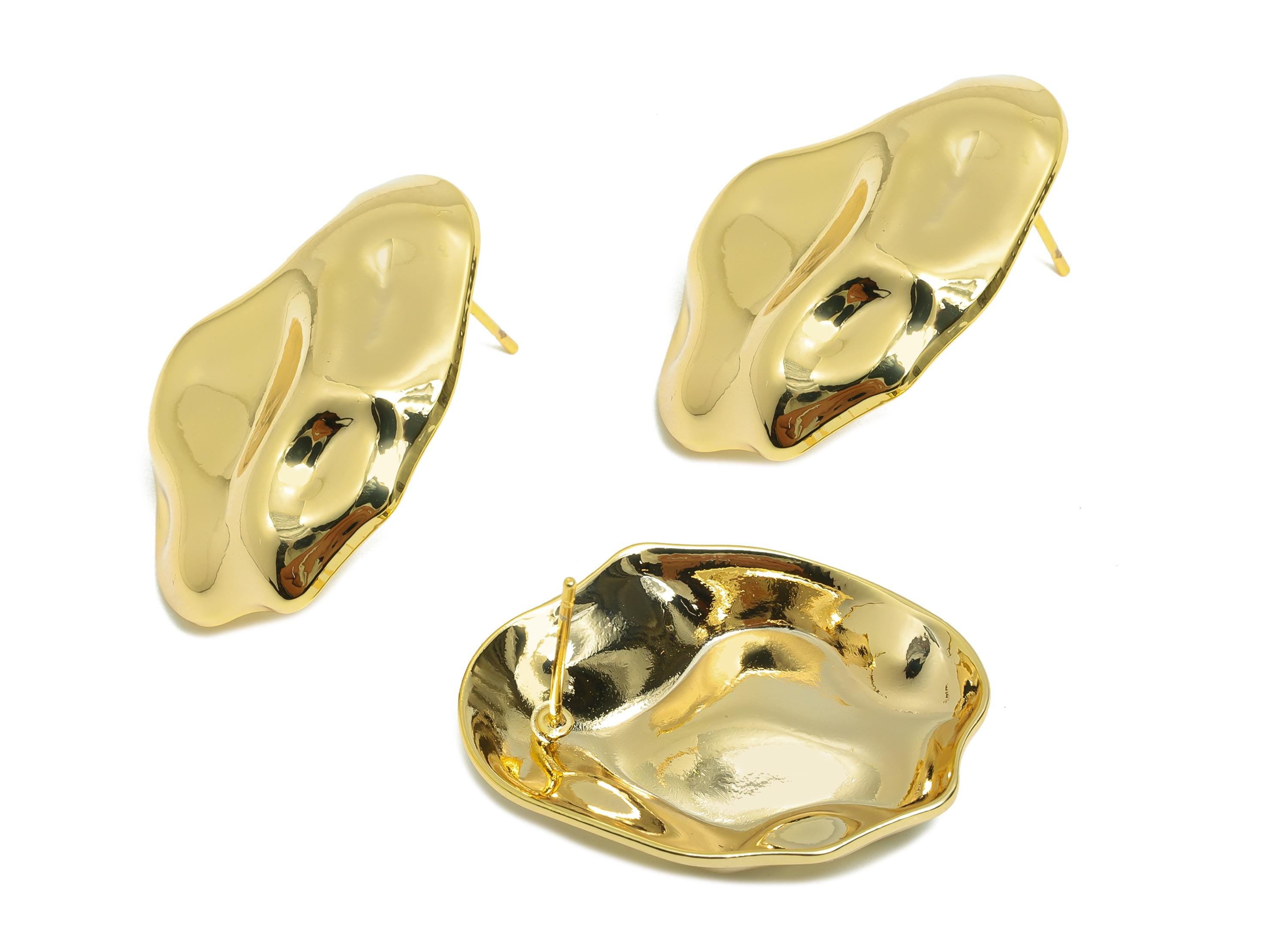 Brass Abstract Earring Stud - Brass Sculpted Organic Earring Post - Textured Unique Abstract Jewelry - Gold Jewelry - 30x22x5mm-RGP10073 - DOMEDBAZAAR