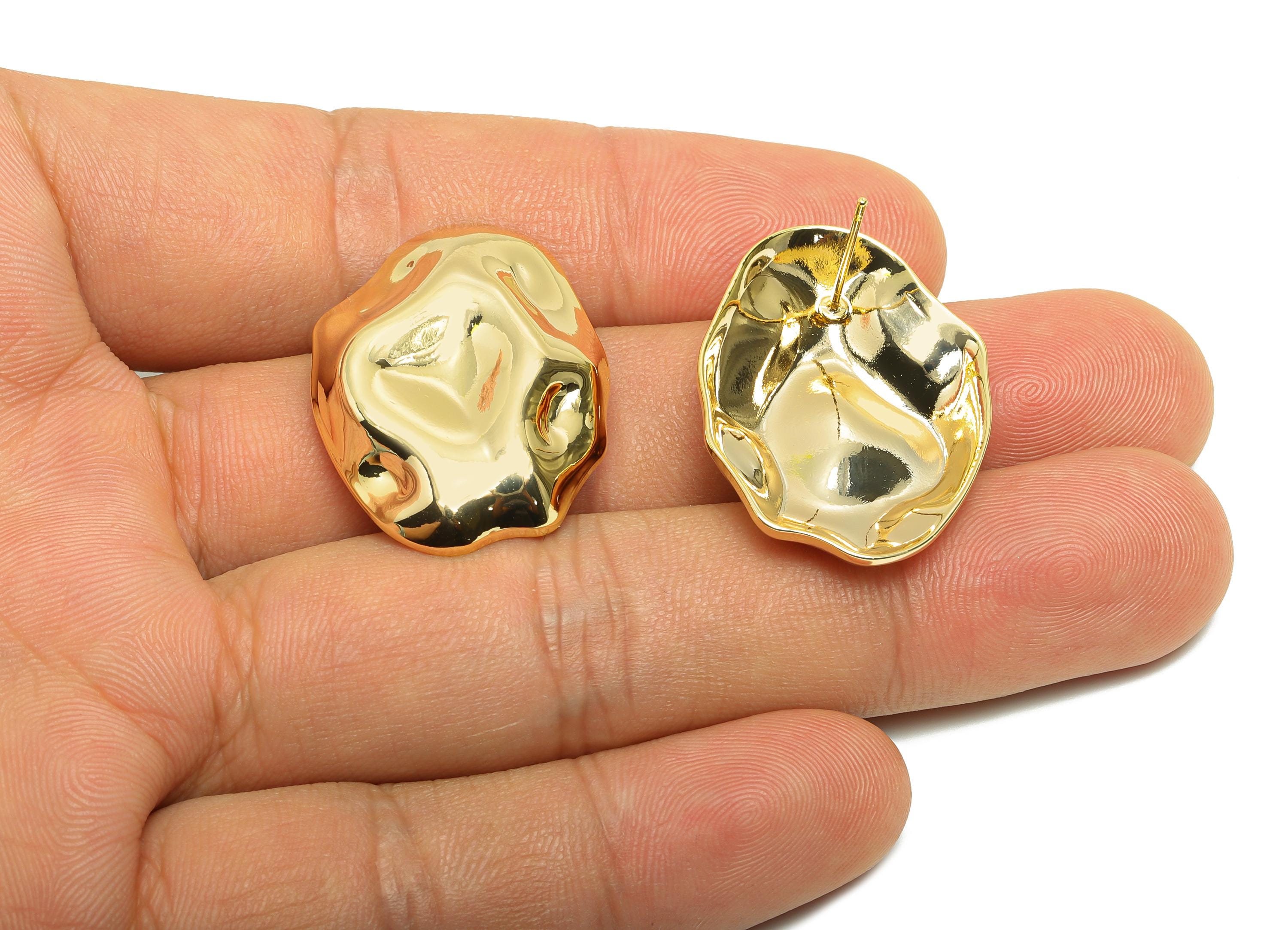 Brass Abstract Earring Stud - Brass Sculpted Organic Earring Post - Textured Unique Abstract Jewelry - Gold Jewelry - 30x22x5mm-RGP10073 - DOMEDBAZAAR