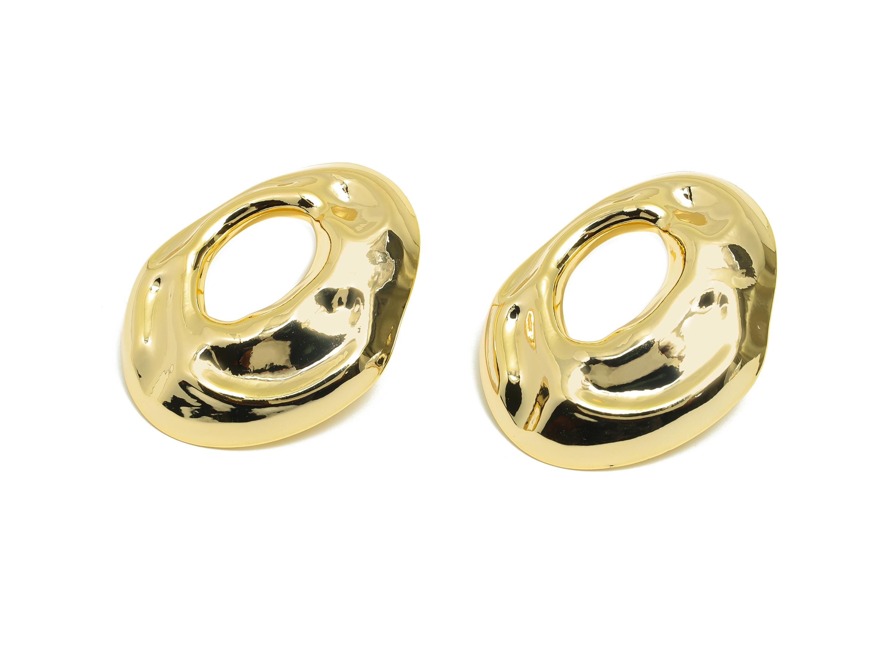 Abstract Hollow Stud Earring - Brass Textured Earrings with Unique Open Center - Abstract Jewelry - Gold Bold Jewelry - 35x28x5mm - RGP10031 - DOMEDBAZAAR