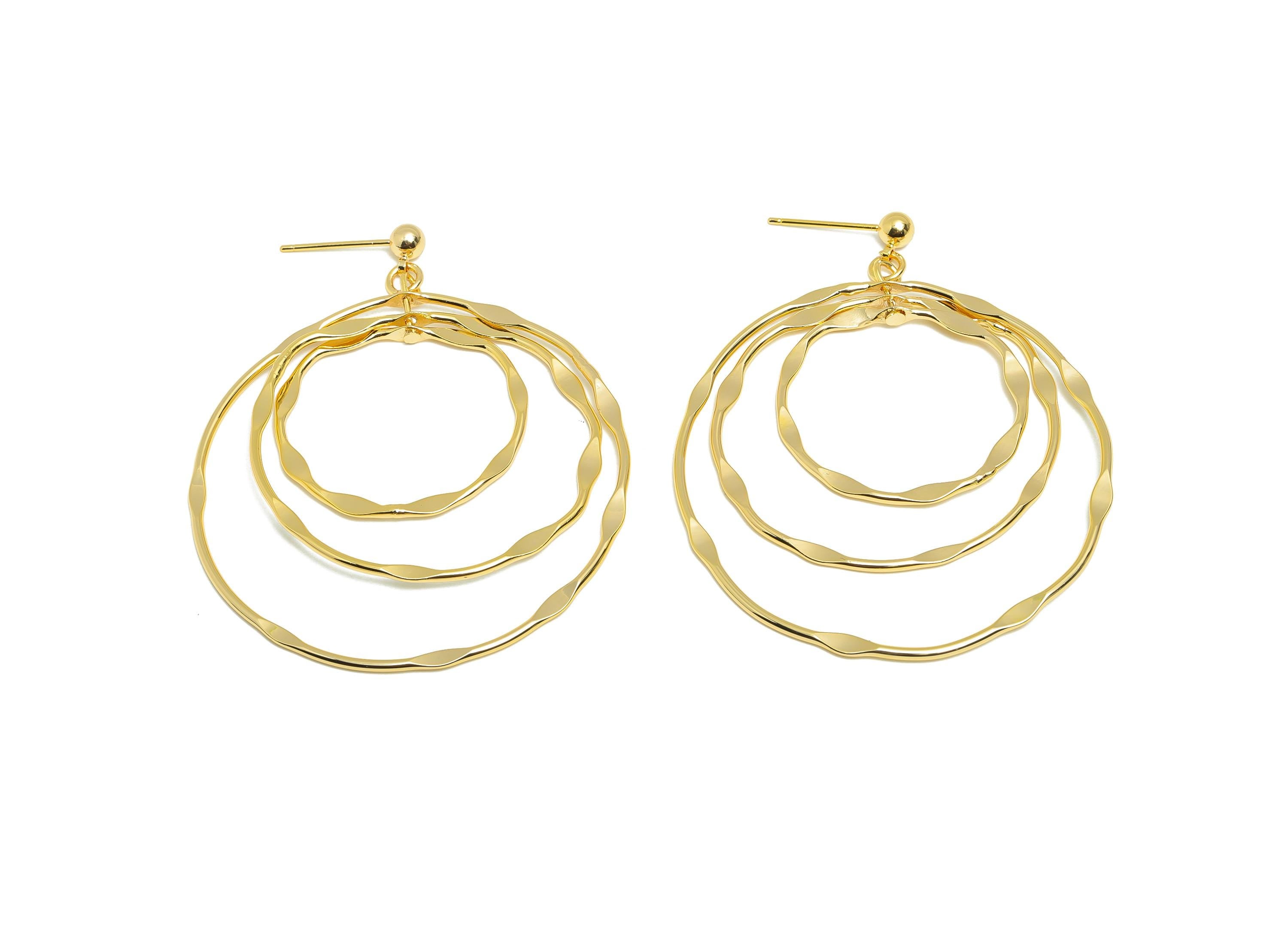 Hammered Earring Stud - Brass Boho Chic Layered Hoop Earring Post - Hammered Double Hoop Earring Post - Gold Jewelry - 58x47x4mm - RGP10117 - DOMEDBAZAAR