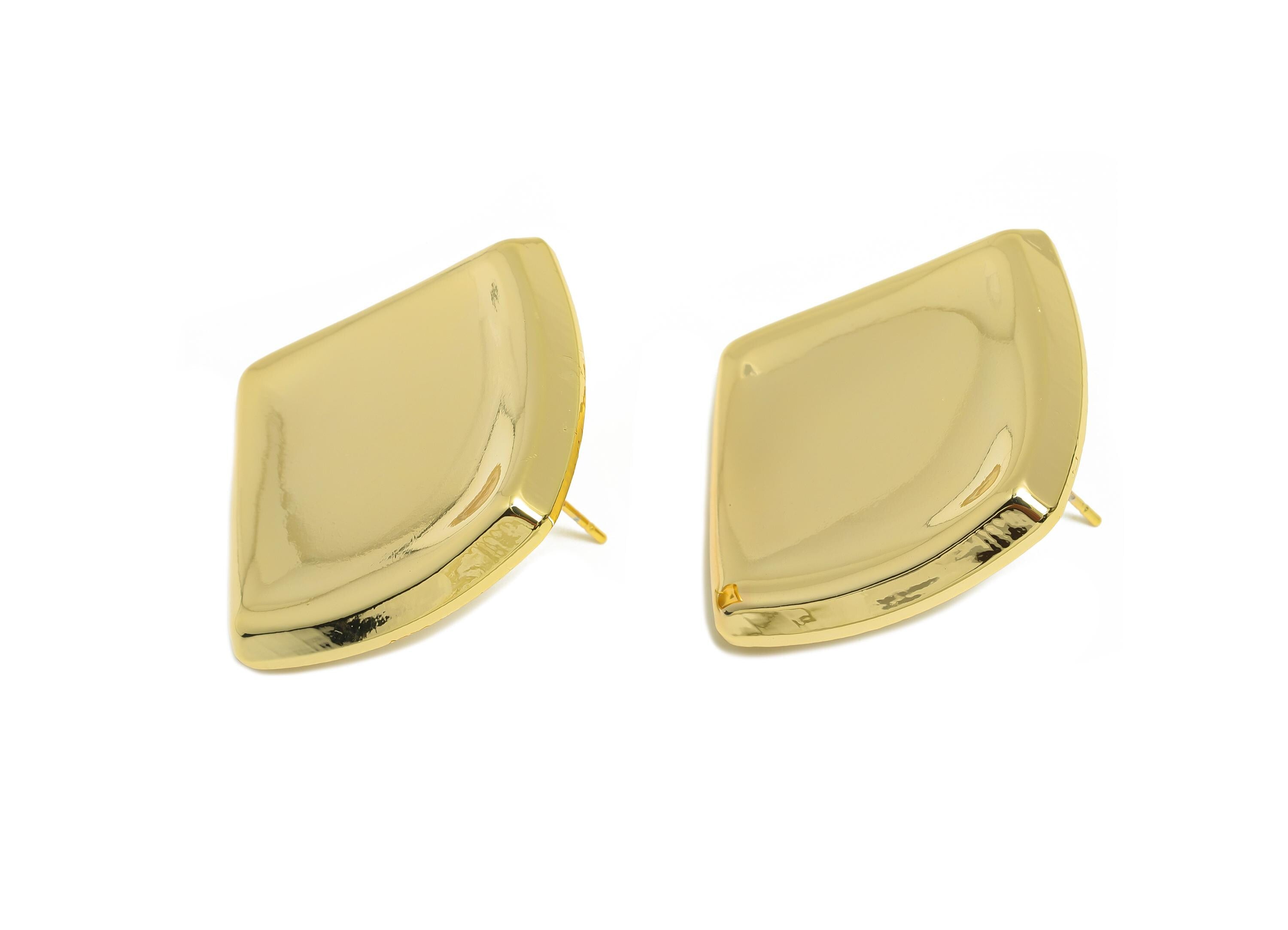 Bold Square Concave Earring Post - Brass Elegant Concave Stud Earring - Elegant Concave Stud Earring - Gold Jewelry - 34x28x3mm - RGP10075 - DOMEDBAZAAR