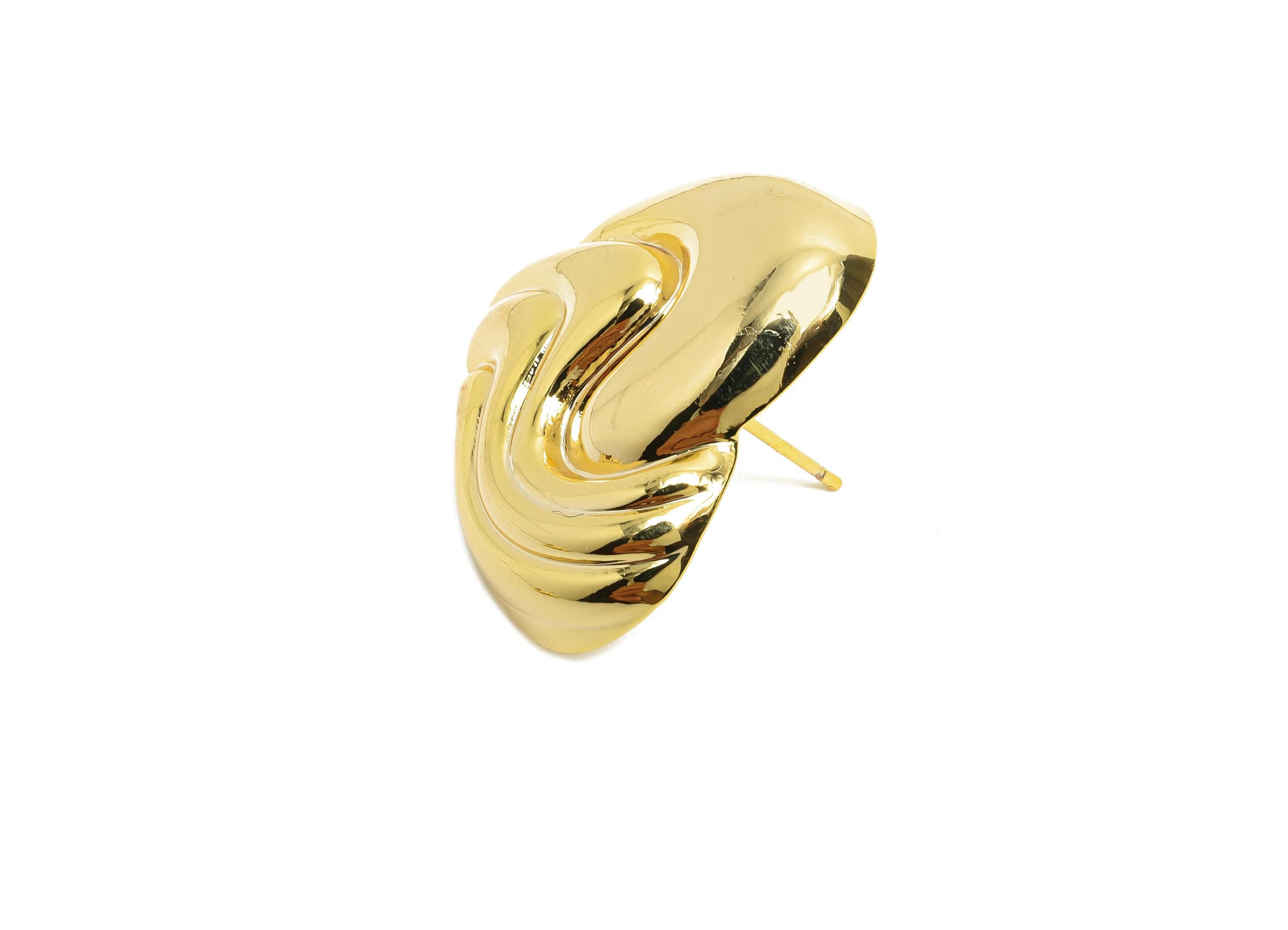 Wavy Heart Stud Earring - Brass Sculpted Gold Heart Textured Earring Stud - Elegant Heart Stud - 18K Real Gold Plated - 27x24x5mm - RGP10027 - DOMEDBAZAAR