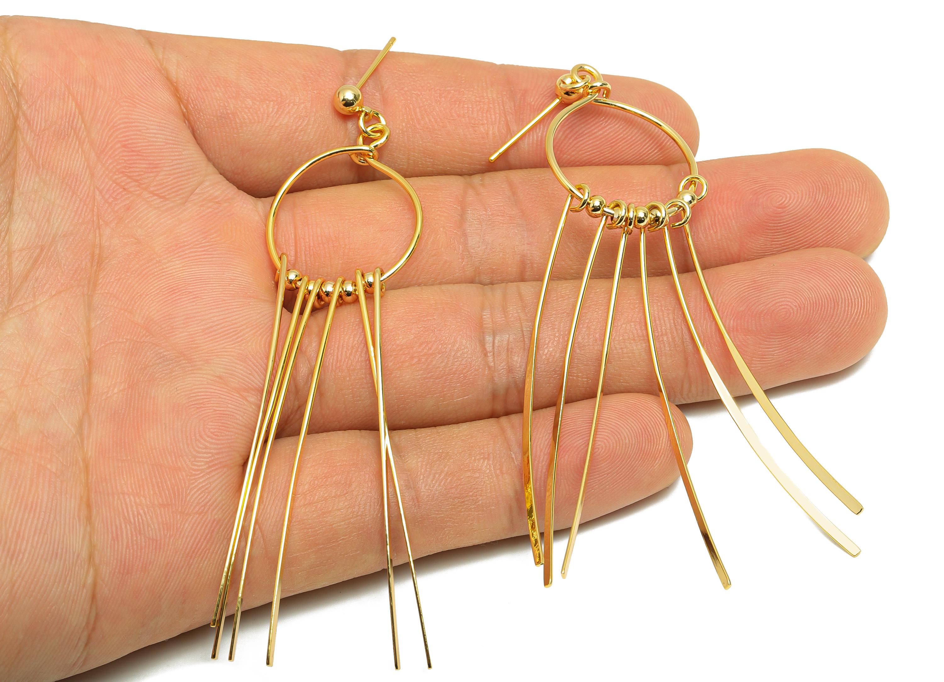Dangle Tassel Earring Stud - Brass Boho Hammered Tassel Post - Layered Fringe Earring Bold Look Post - Gold Jewelry - 82x22x4mm - RGP10111 - DOMEDBAZAAR
