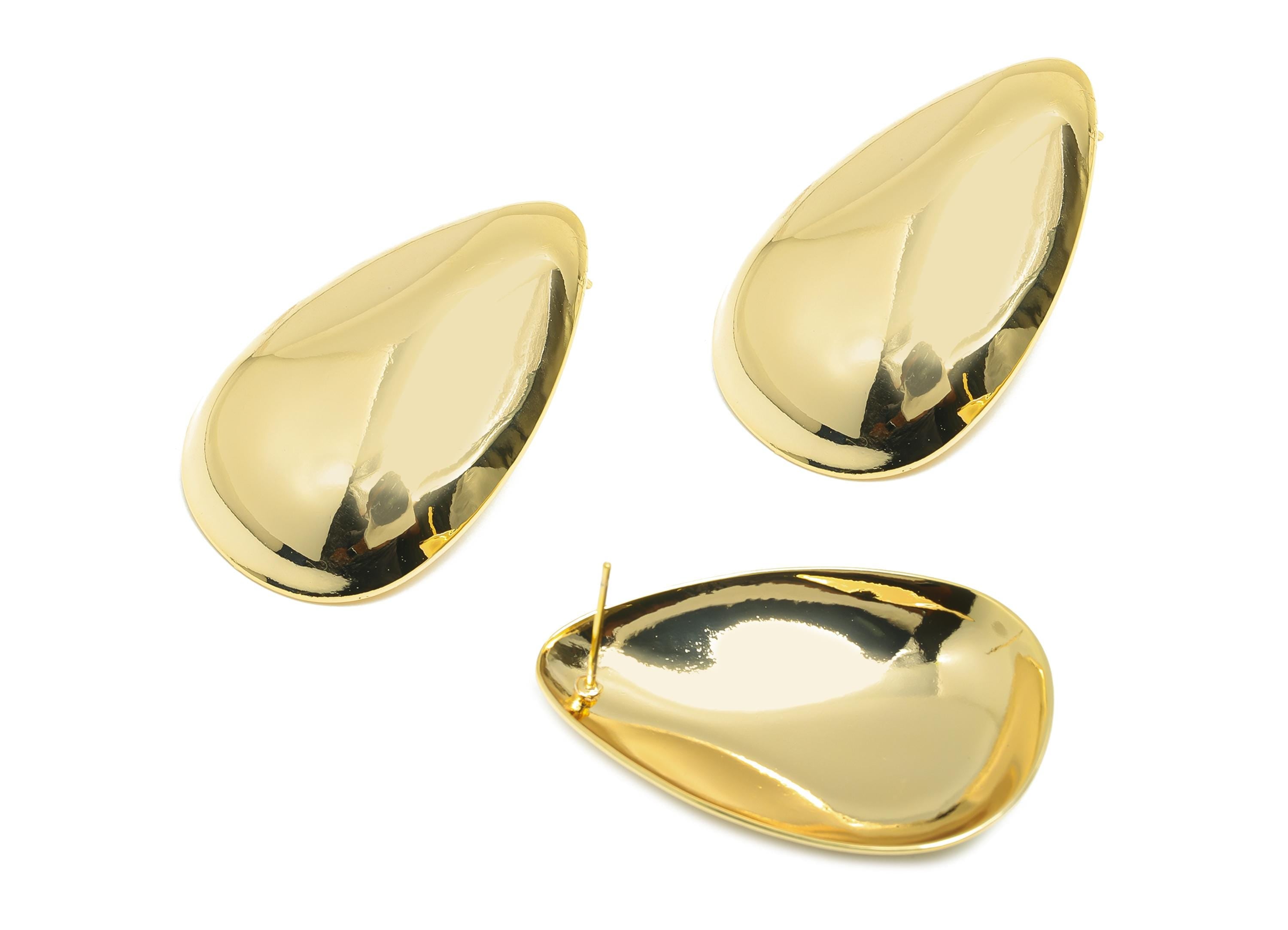 Gold Sleek Teardrop Earring - Brass Minimalist Teardrop Statement Earring - Minimalist Earring - Artistic Jewelry - 41.5x27x6.5mm - RGP10063 - DOMEDBAZAAR