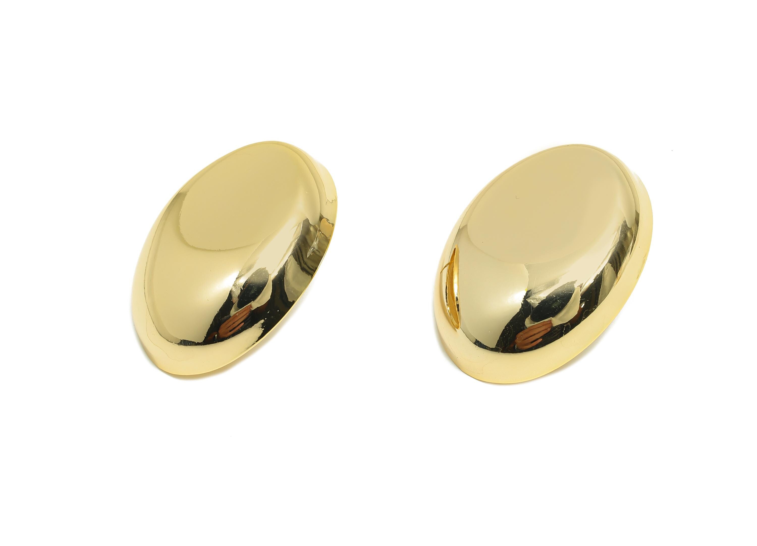 Classic Domed Oval Stud - Brass Modern Geometry Earring Stud - Minimalist Elegant Curves Earring - Gold Jewelry - 31x24x6mm - RGP10047 - DOMEDBAZAAR