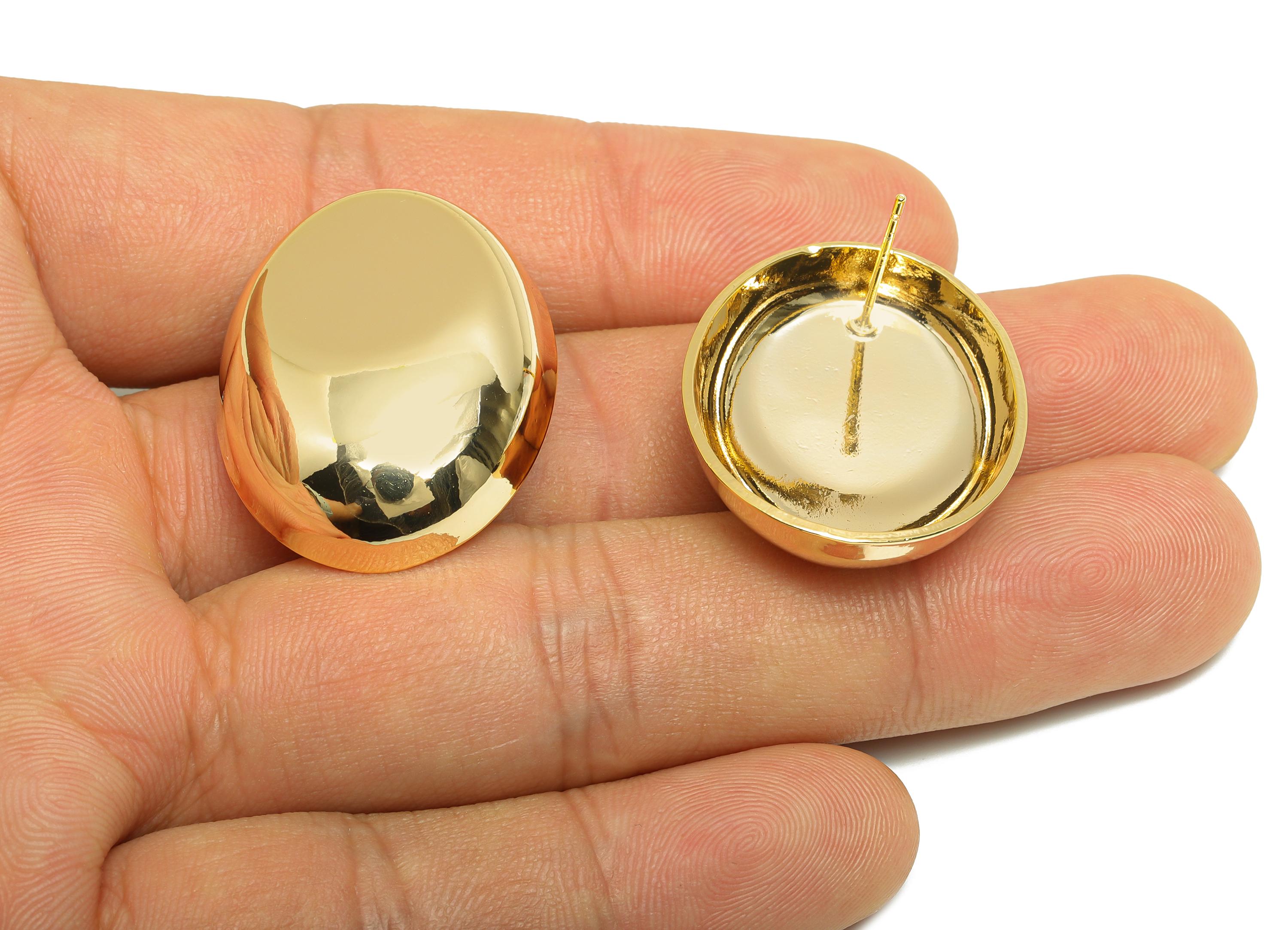 Classic Domed Oval Stud - Brass Modern Geometry Earring Stud - Minimalist Elegant Curves Earring - Gold Jewelry - 31x24x6mm - RGP10047 - DOMEDBAZAAR