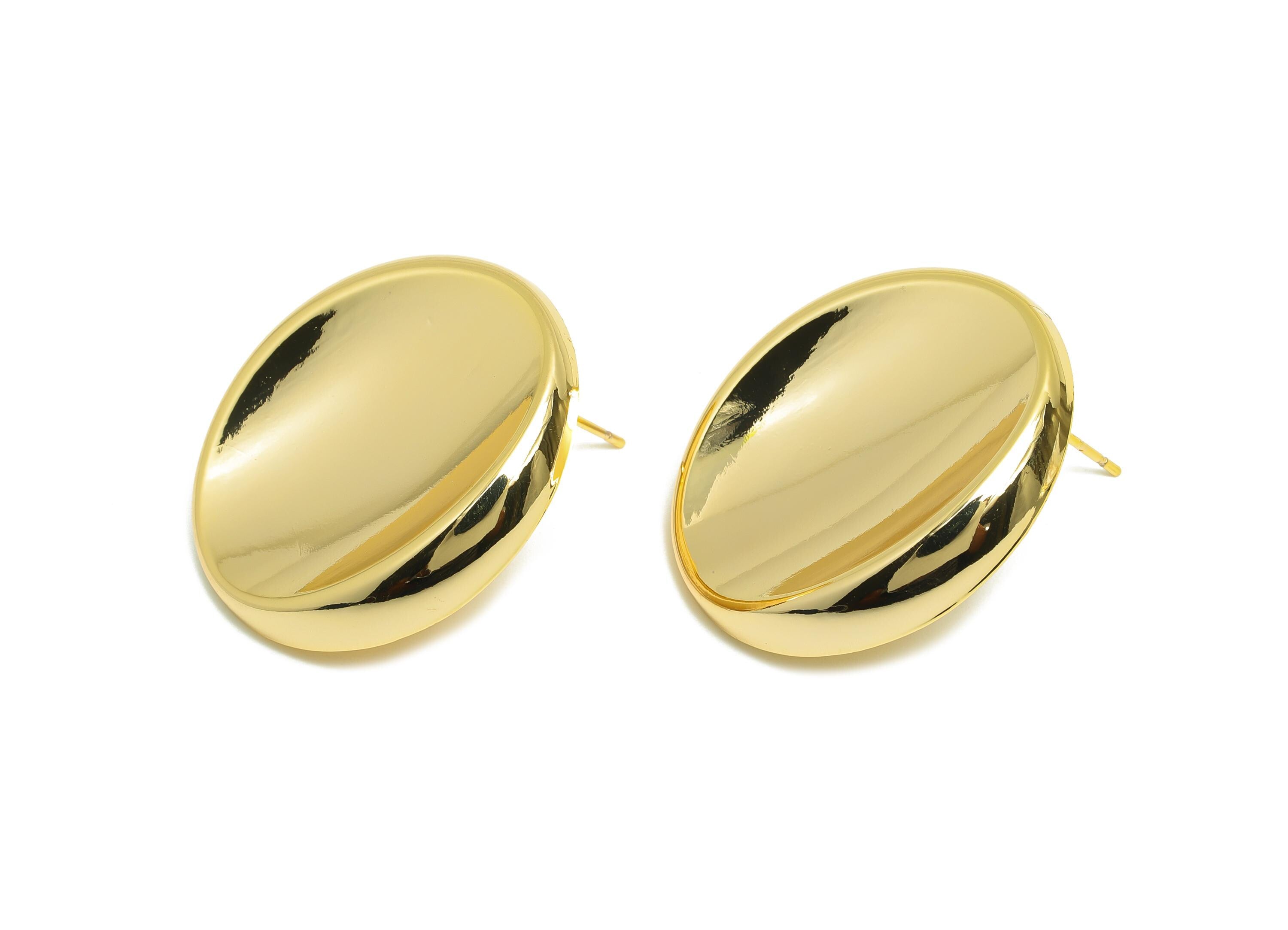 Brass Sunken Earring Stud - Brass Sleek Oval Flat Disc Design Earring Stud - Simple and Chic Earring - Gold Jewelry - 29x27x4mm - RGP10067 - DOMEDBAZAAR