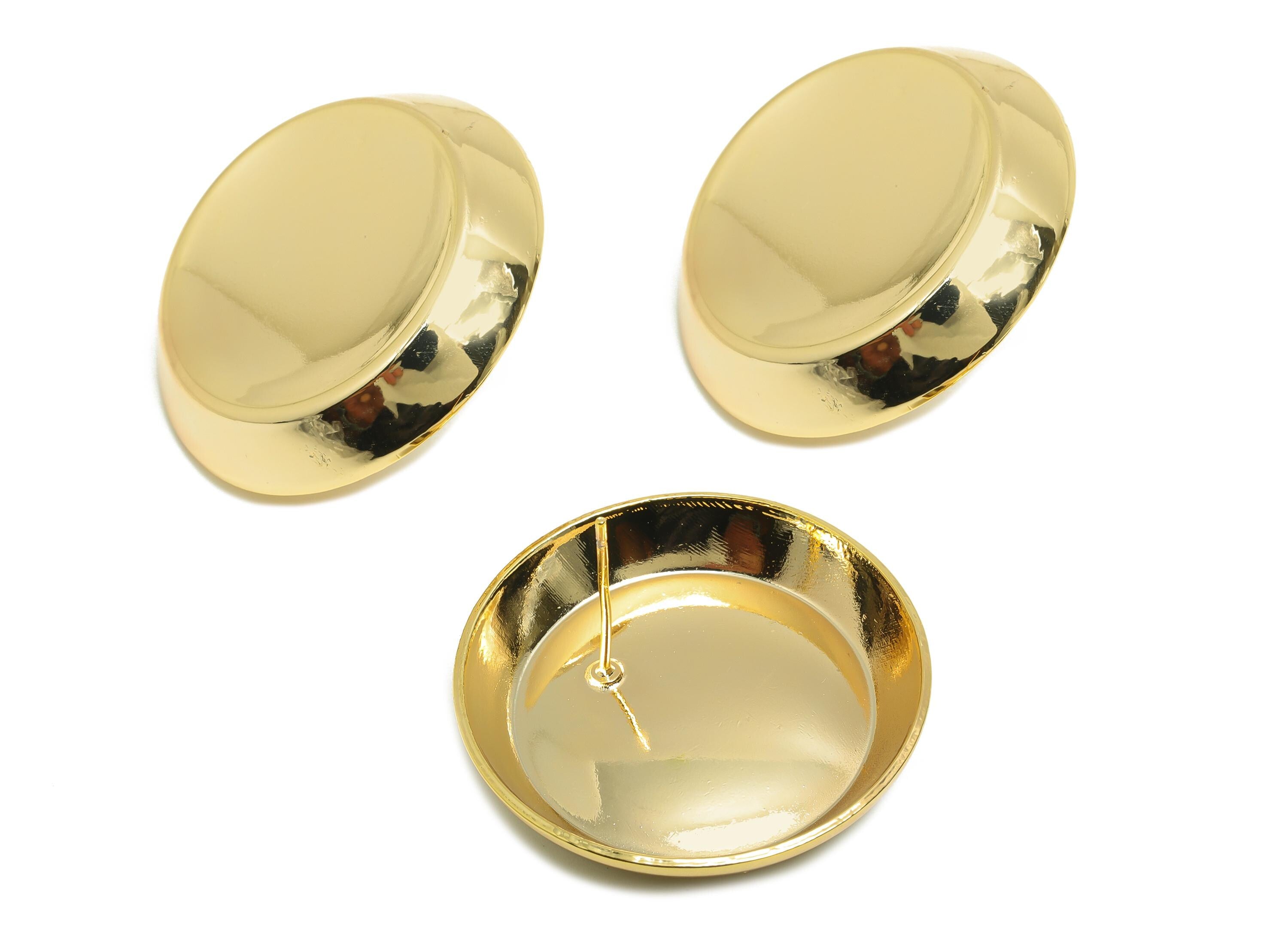 Bold Round Concave Earring - Brass Elegant Concave Stud Earring - Brass Classic Concave Stud Earring - Gold Jewelry - 31x31x5mm - RGP10081 - DOMEDBAZAAR