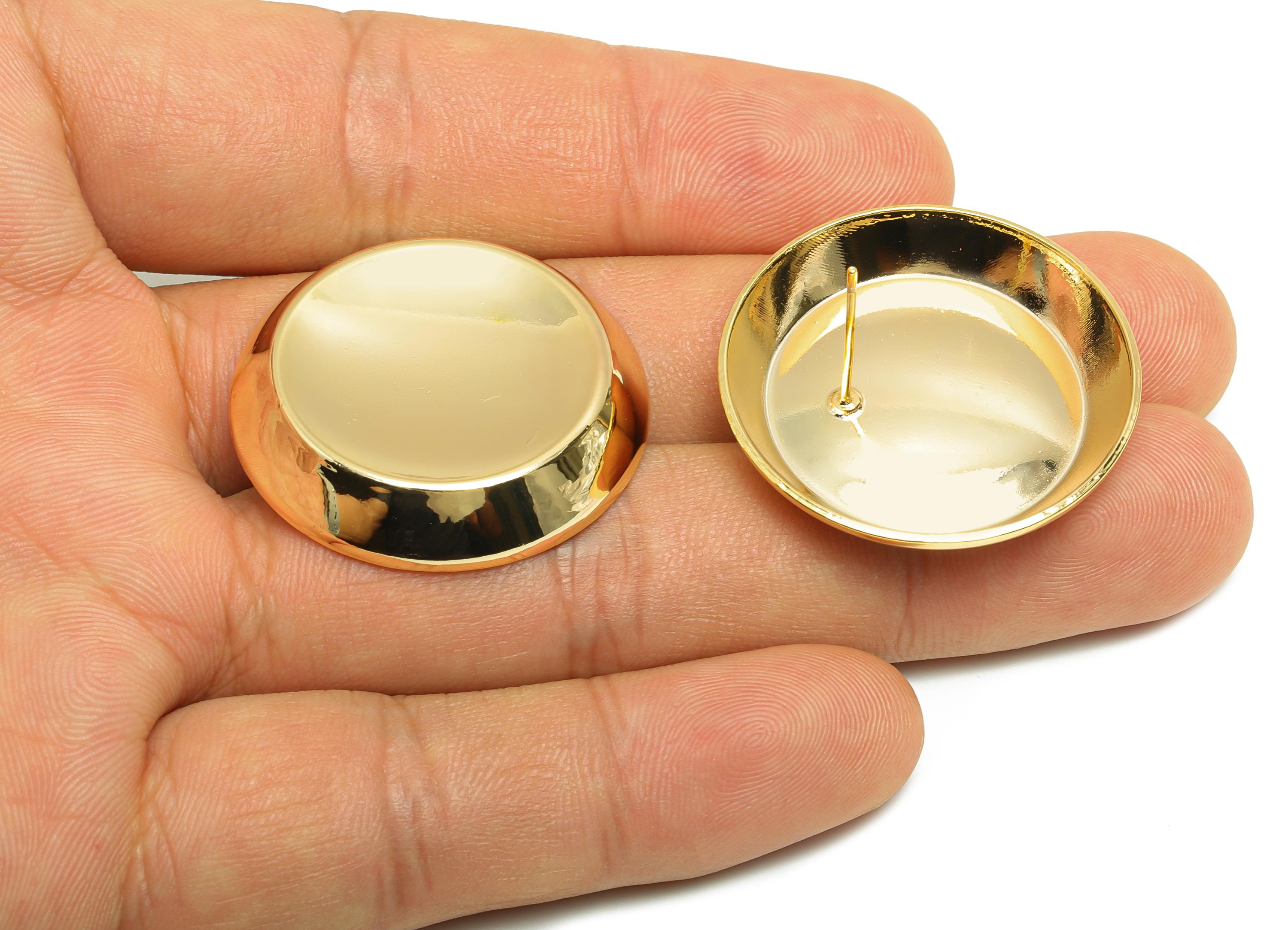 Bold Round Concave Earring - Brass Elegant Concave Stud Earring - Brass Classic Concave Stud Earring - Gold Jewelry - 31x31x5mm - RGP10081 - DOMEDBAZAAR