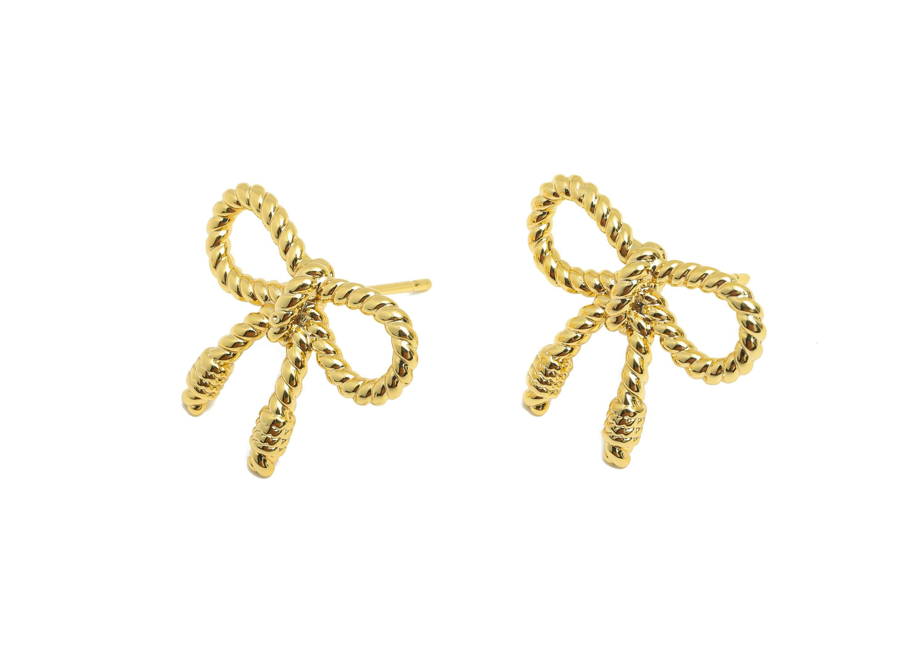 Vintage Bow Earring - Brass Twist Knot Earring Post - Artisan Antique Jewelry - Handcrafted Jewelry - Gold Jewelry - 20x16x4mm - RGP10099 - DOMEDBAZAAR