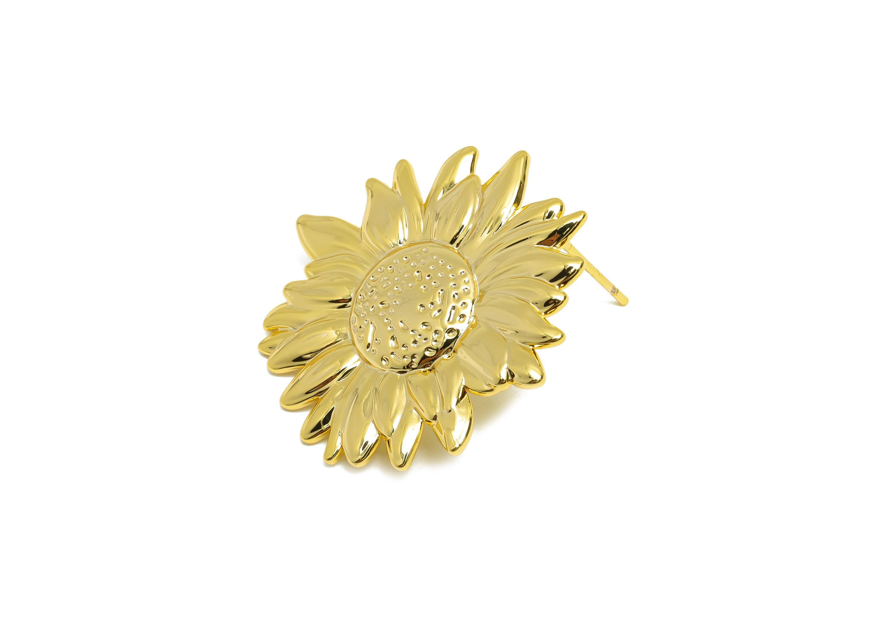Brass Sunflower Stud Earring - Brass Nature-Inspired Sunflower Earring Post - Delicate Sunflower Earring - Gold Jewelry - 27x26x2mm-RGP10051 - DOMEDBAZAAR