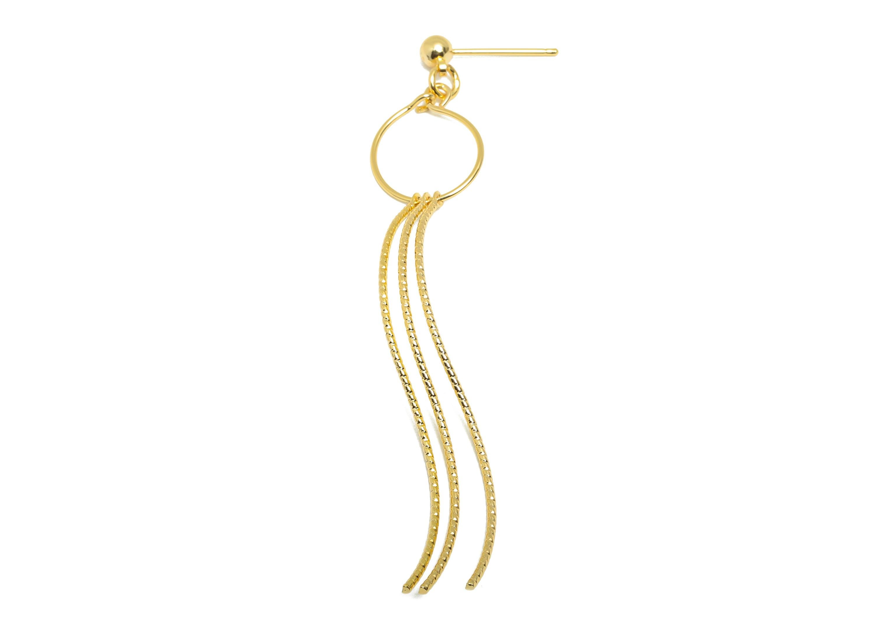 Dangle Tassel Earring Stud - Brass Boho Textured Tassel Wavy Wire Post - Layered Fringe Earring Bold Post- Gold Jewelry - 75x13x4mm-RGP10109