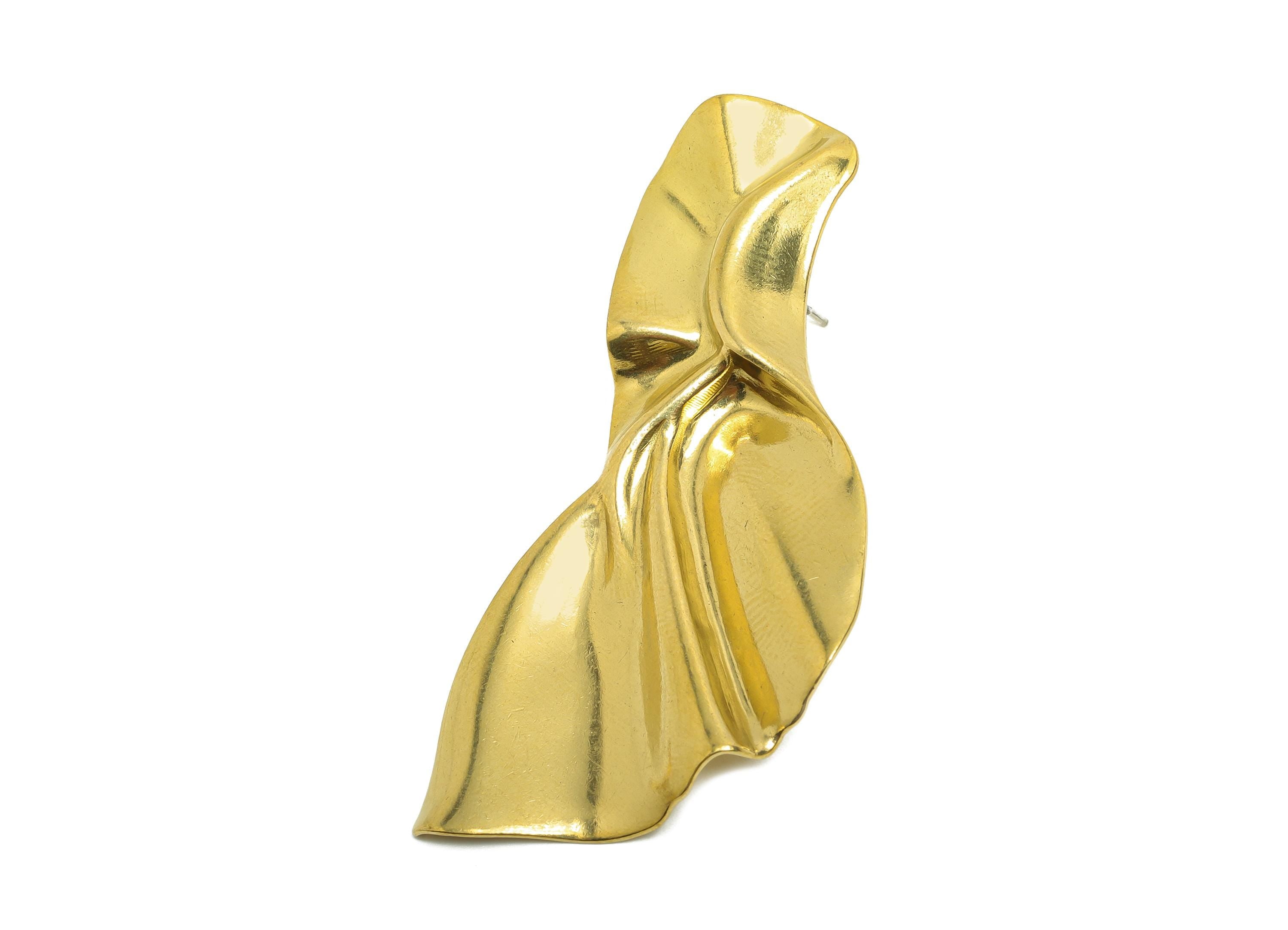 Vintage Irregular Earring - Raw Brass Contemporary Asymmetrical Drape Earring Stud - Sculpted Abstract Statement Earring - 60x31x3mm-PP10797 - DOMEDBAZAAR