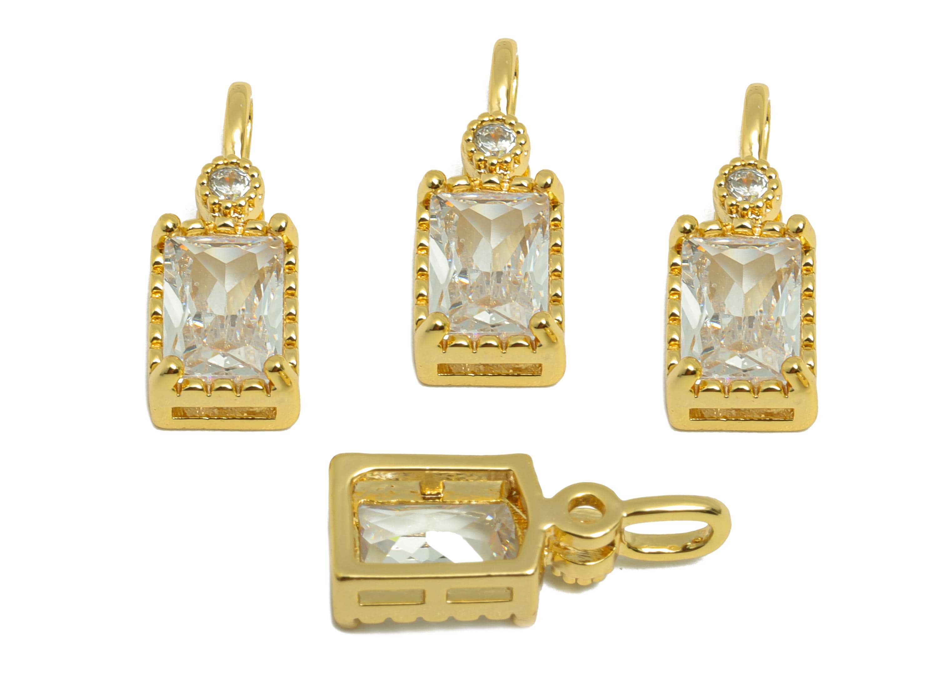 Rectangular Gemstone Pendant - Brass Zircon Vintage Pendant - Luxury Charm Rectangular Gem Accent Stone - Gold Jewelry - 15x6x3mm - RGP10132 - DOMEDBAZAAR