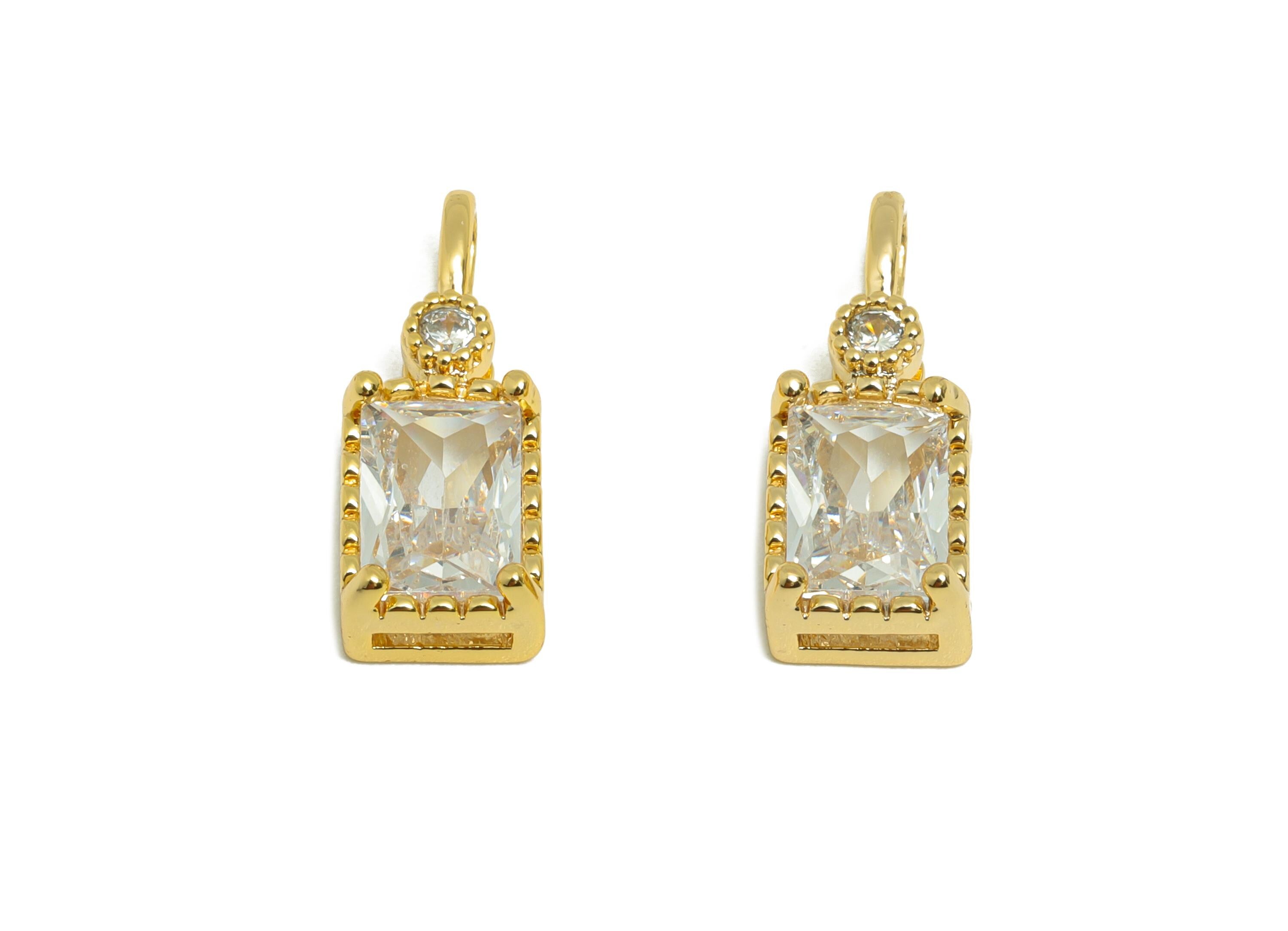 Rectangular Gemstone Pendant - Brass Zircon Vintage Pendant - Luxury Charm Rectangular Gem Accent Stone - Gold Jewelry - 15x6x3mm - RGP10132 - DOMEDBAZAAR