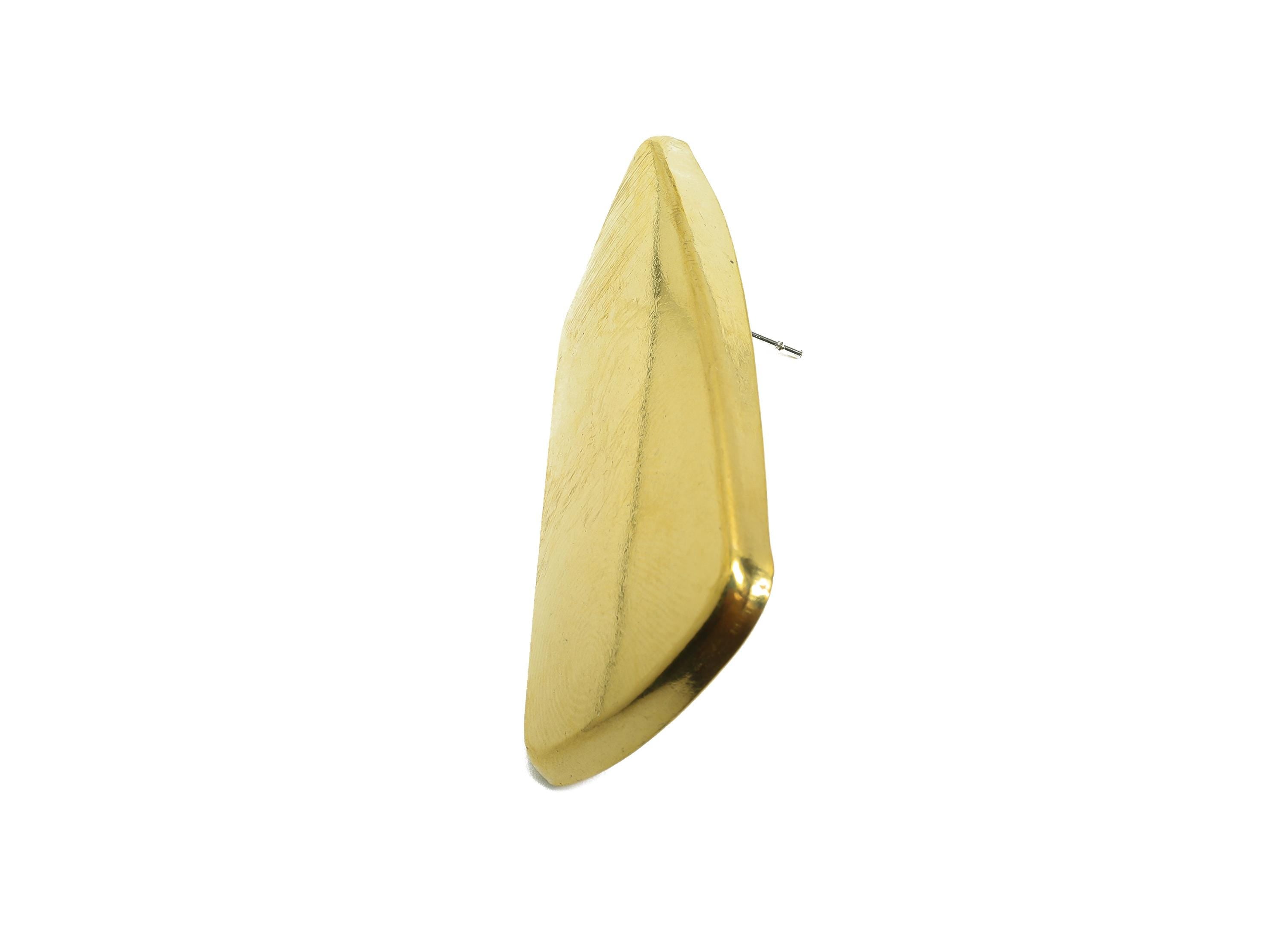 Vintage Irregular Earring - Raw Brass Contemporary Polished Earring Stud - Sleek Asymmetrical Geometric Earring Stud - 46x25x5mm - PP10817 - DOMEDBAZAAR