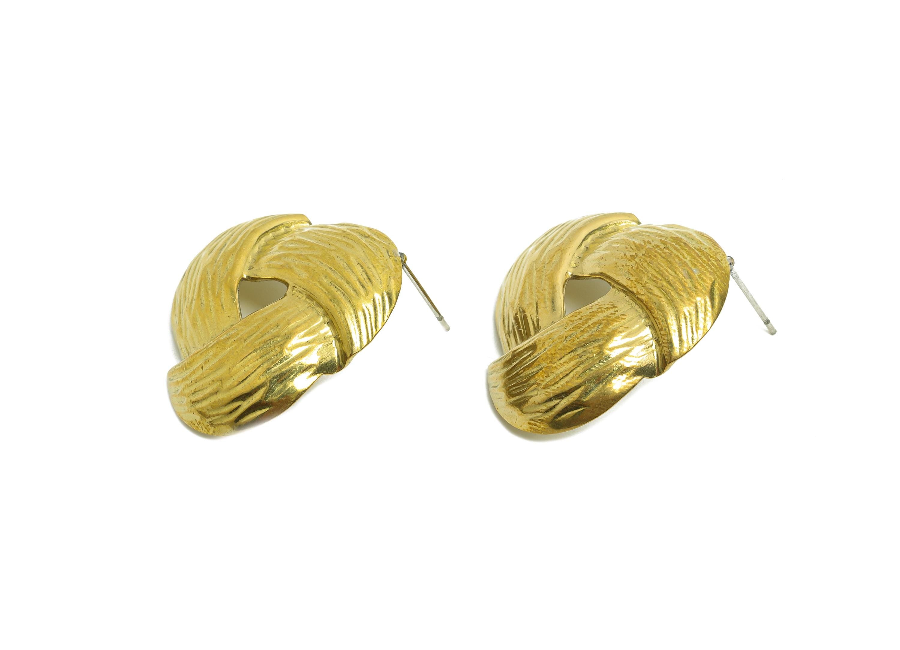 Vintage Knot Earring Post - Raw Brass Textured Knot Stud Earrings for Women - Brass Classic Woven Knot Earring Stud - 27x27x4.8mm - PP10814 - DOMEDBAZAAR