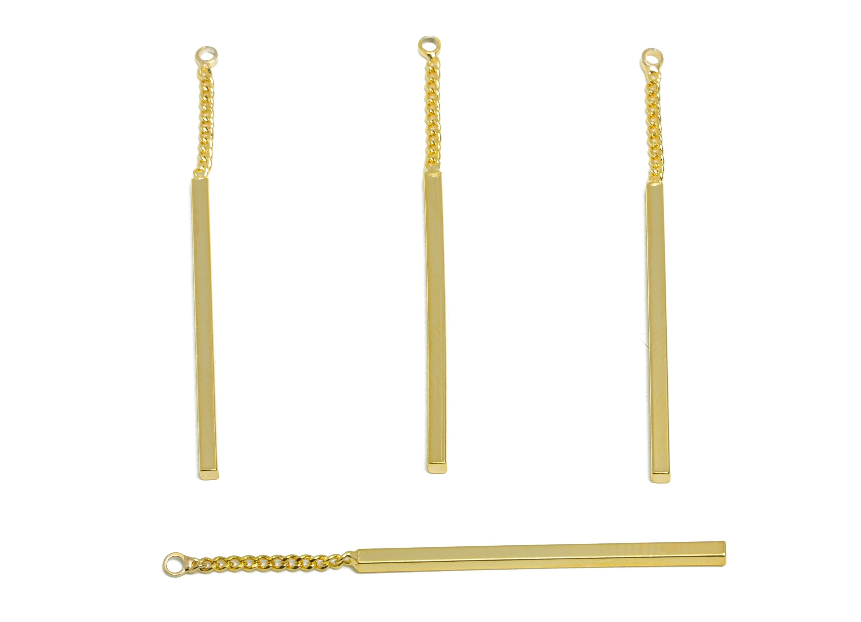 Gold Bar Earring Charm - Brass Sleek Minimalist Chain Jewelry - Stick Dangle Jewelry - Gold Chain Charm - Gold Jewelry - 44x1x1mm- RGP10124 - DOMEDBAZAAR