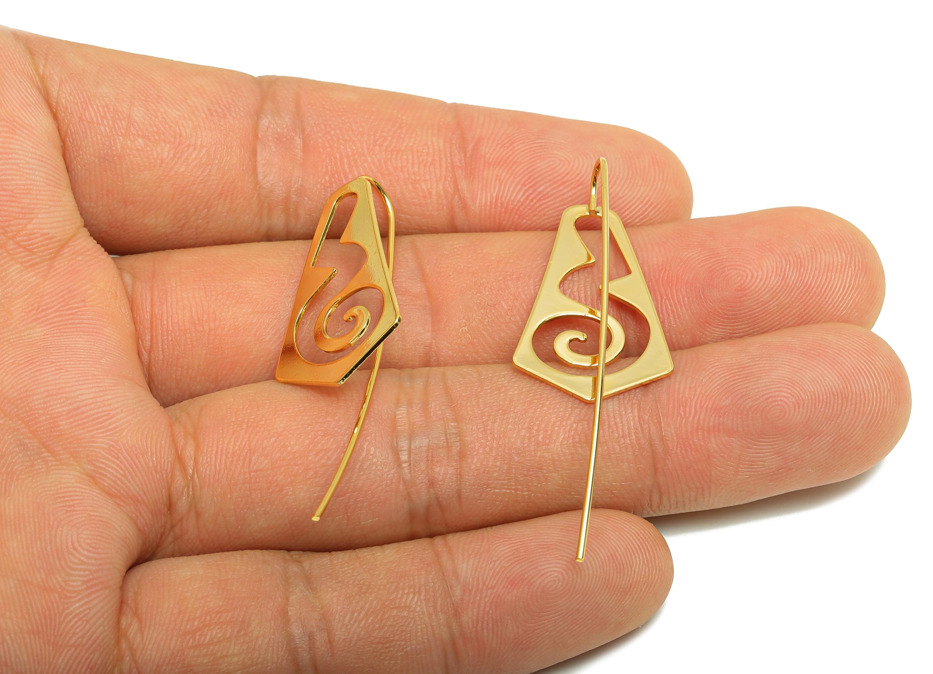 Brass Hollow Earring - Gold Minimalist Earring Wire for Woman&#39;s - Geometry Hollow Ear Wire - 18K Real Gold Plating -47x16.73x1.18mm- RGP8972 - DOMEDBAZAAR