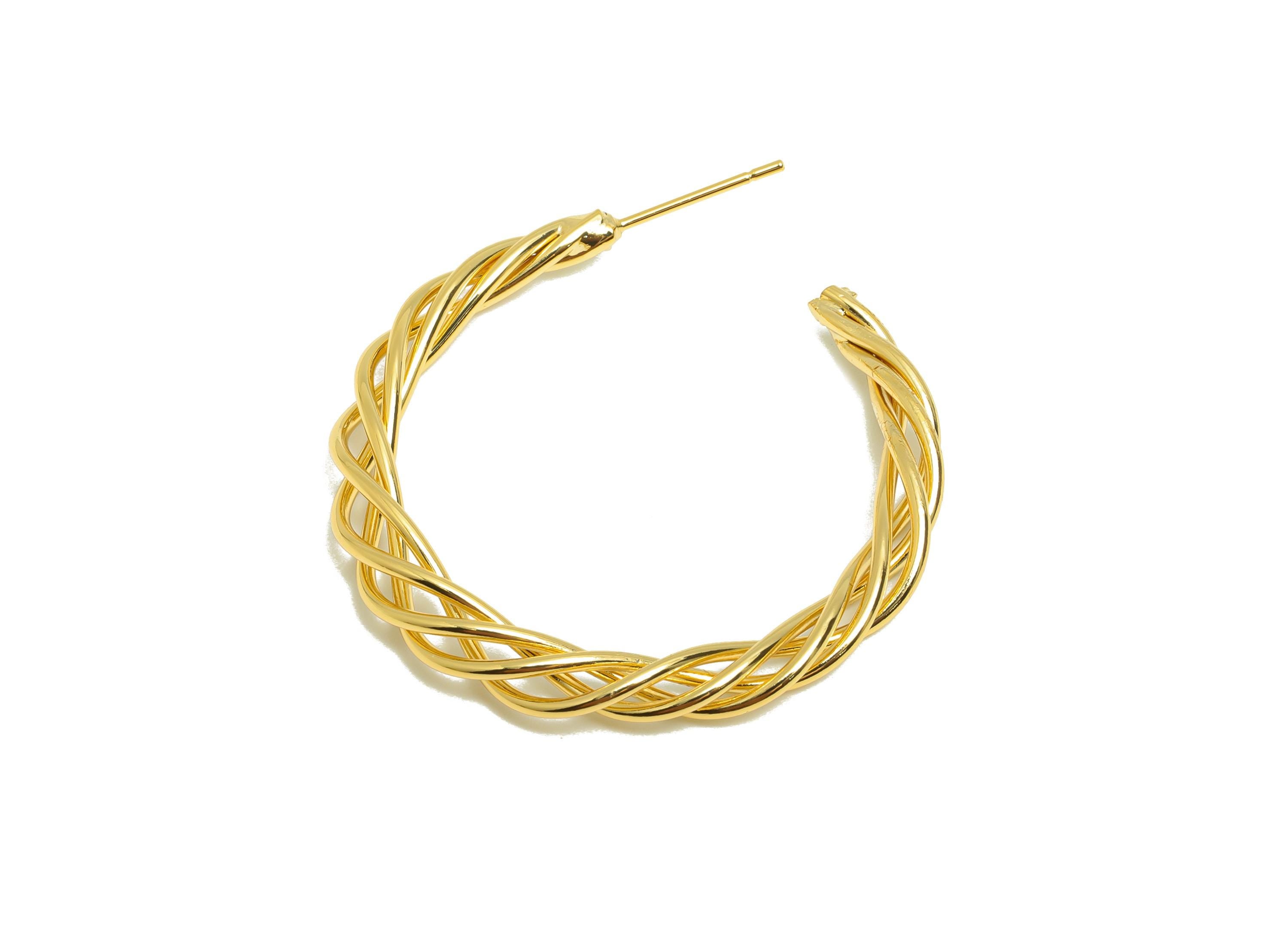 Brass Twisted Earring Stud - Gold Wave Earring Post for Women - C Hoop Daily Wear Earring - 18K Real Gold Plated -34.81x4.45x3.02mm- RGP8974 - DOMEDBAZAAR