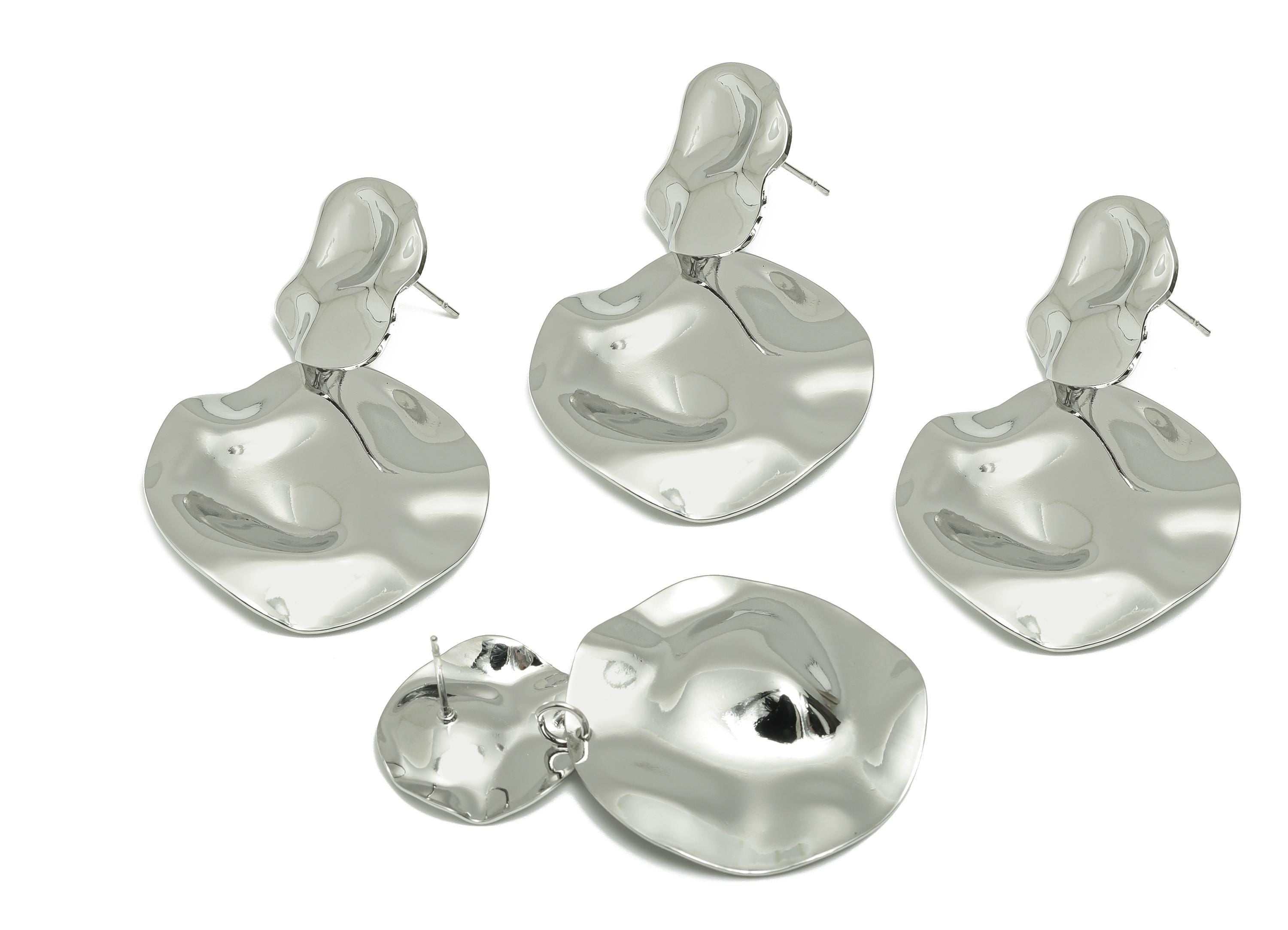 Bold Dangle Earring Post - Brass Elegant Abstract Earring Stud - Elegant Earring Post - Real White Gold Plating - 50.6x33x4mm - RGP10058 - DOMEDBAZAAR