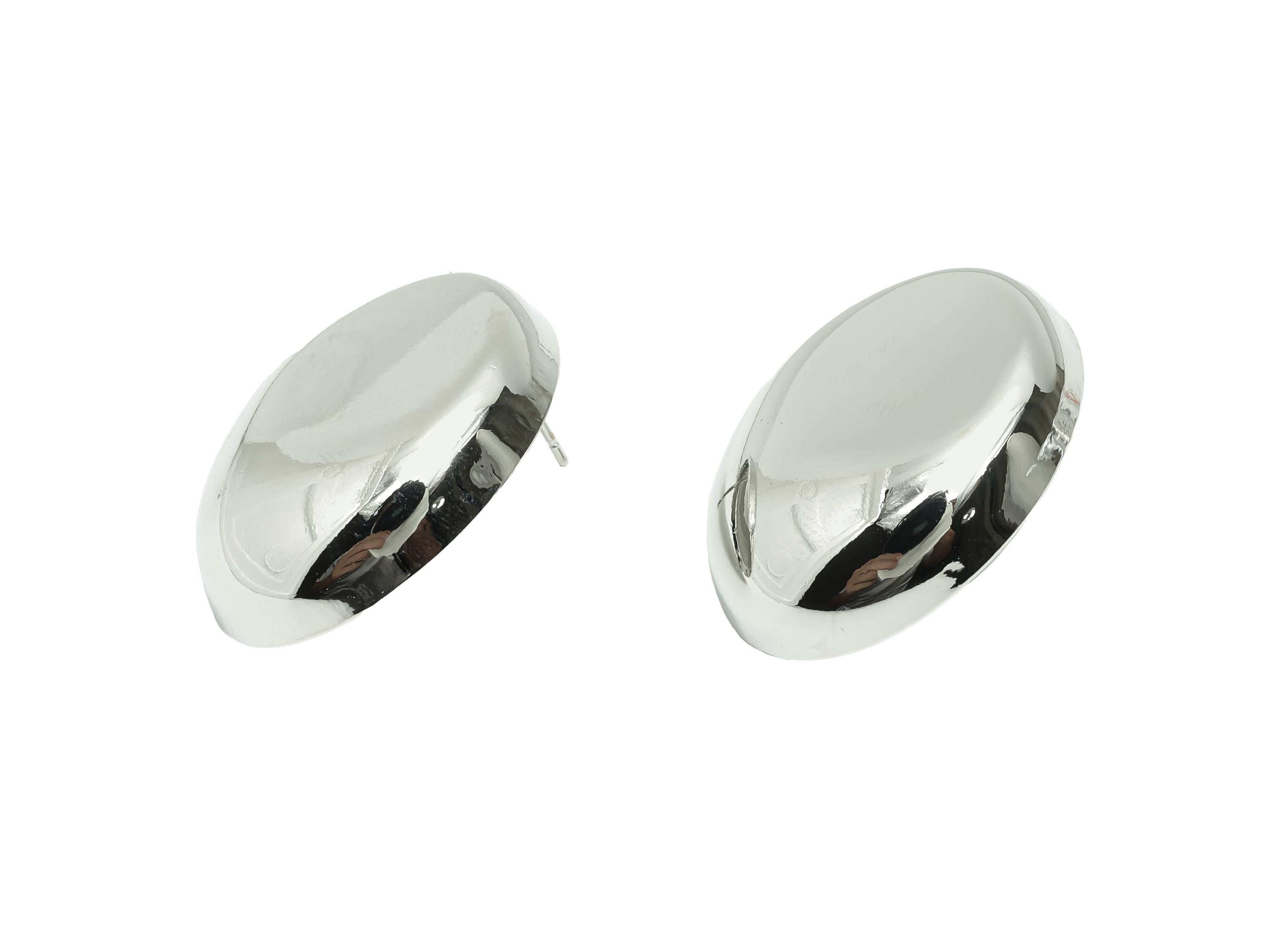 Classic Domed Oval Stud - Brass Modern Geometry Earring Stud - Minimalist Elegant Curves Earring - Silver Jewelry - 31x24x6mm - RGP10046 - DOMEDBAZAAR