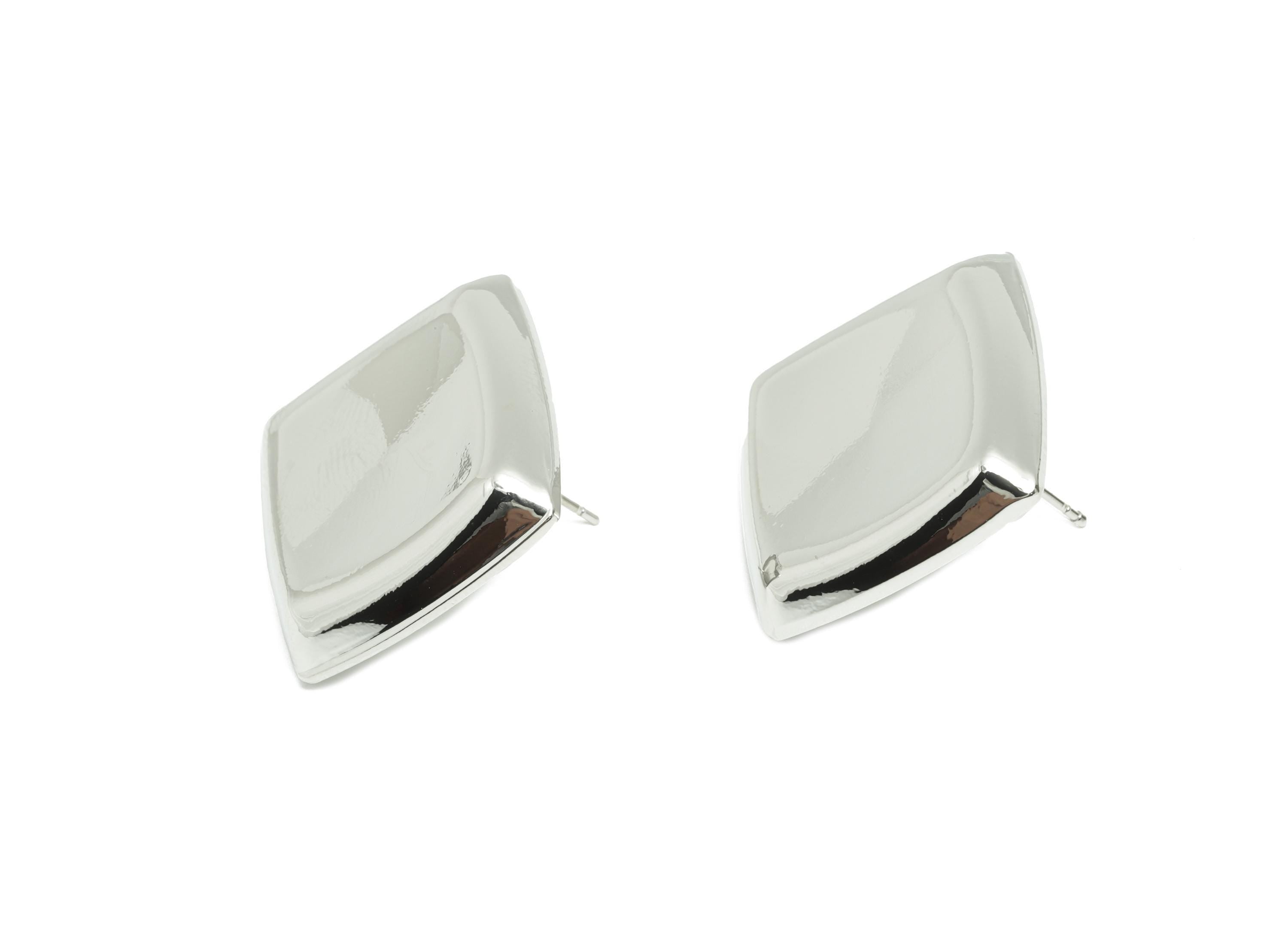 Bold Square Concave Earring Post - Brass Elegant Concave Stud Earring - Trendy Vintage Stud Earring - White Gold Plated - 31x24x3mm-RGP10060 - DOMEDBAZAAR