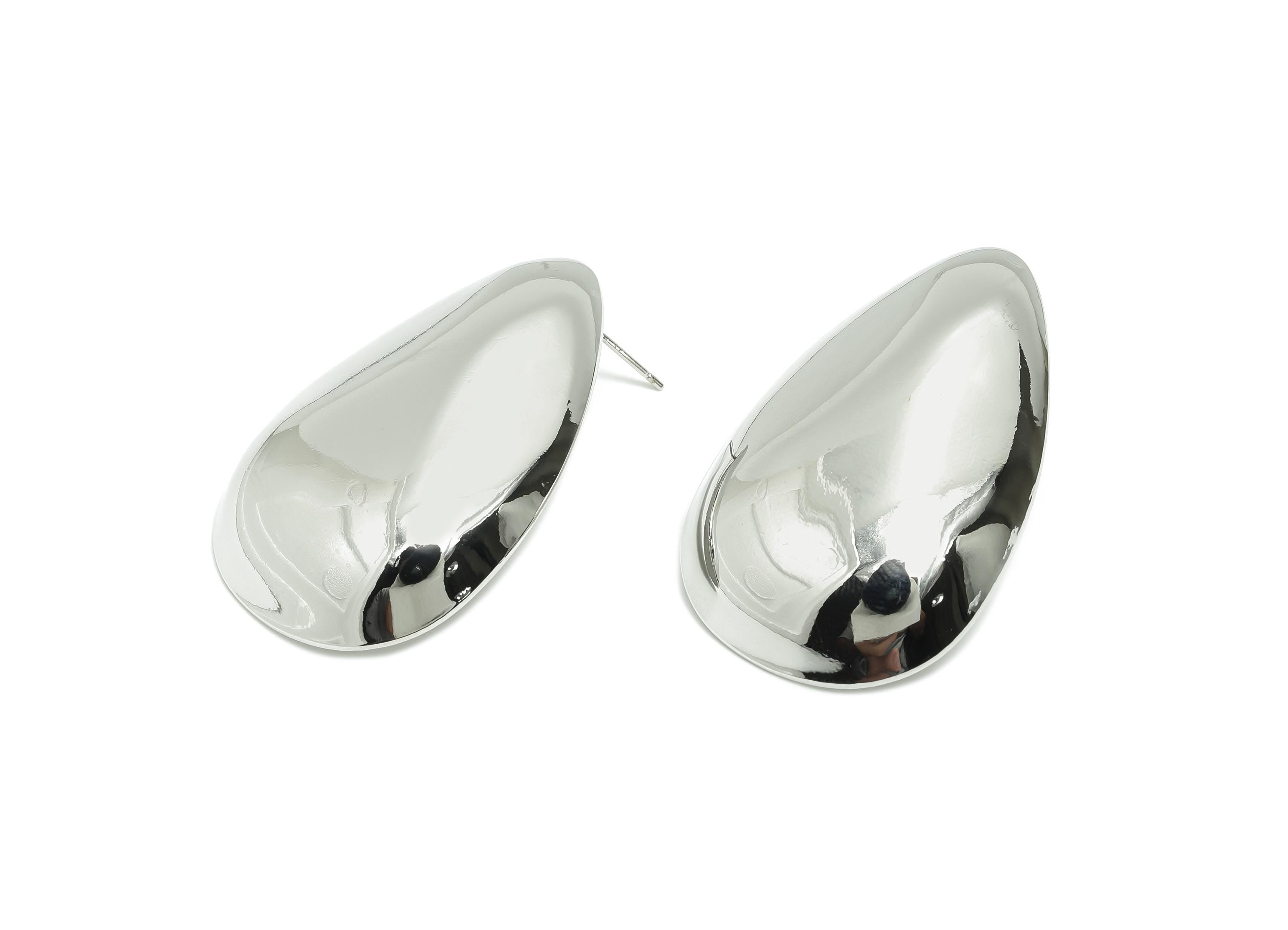 Silver Sleek Teardrop Earring - Brass Minimalist Teardrop Statement Earring -White Gold Plated - Artistic Jewelry - 41.5x27x6.5mm - RGP10062 - DOMEDBAZAAR