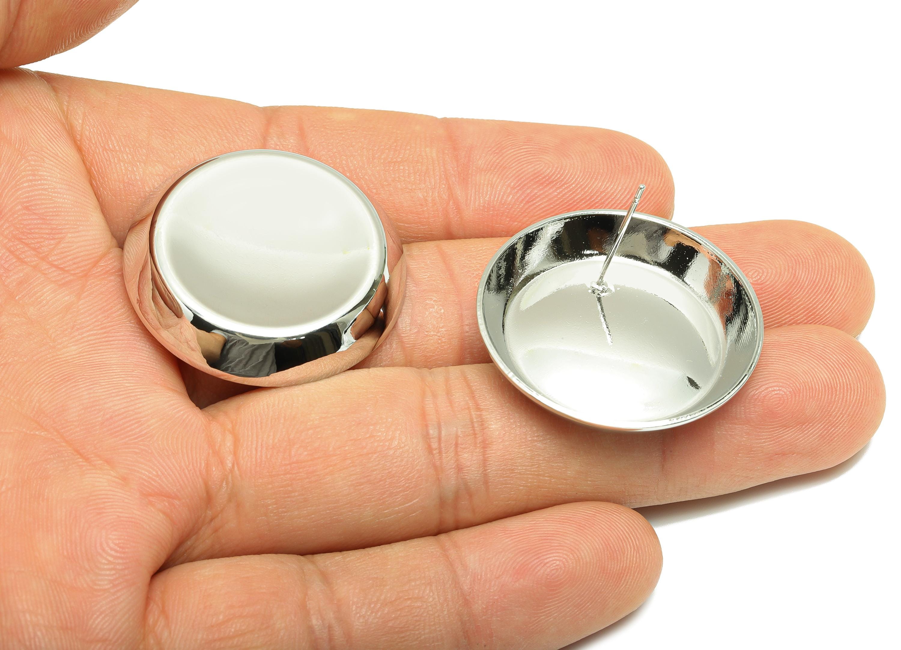 Bold Round Concave Earring - Brass Elegant Concave Stud Earring - Brass Classic Vintage Jewelry - White Gold Plated - 31x31x5mm - RGP10080 - DOMEDBAZAAR