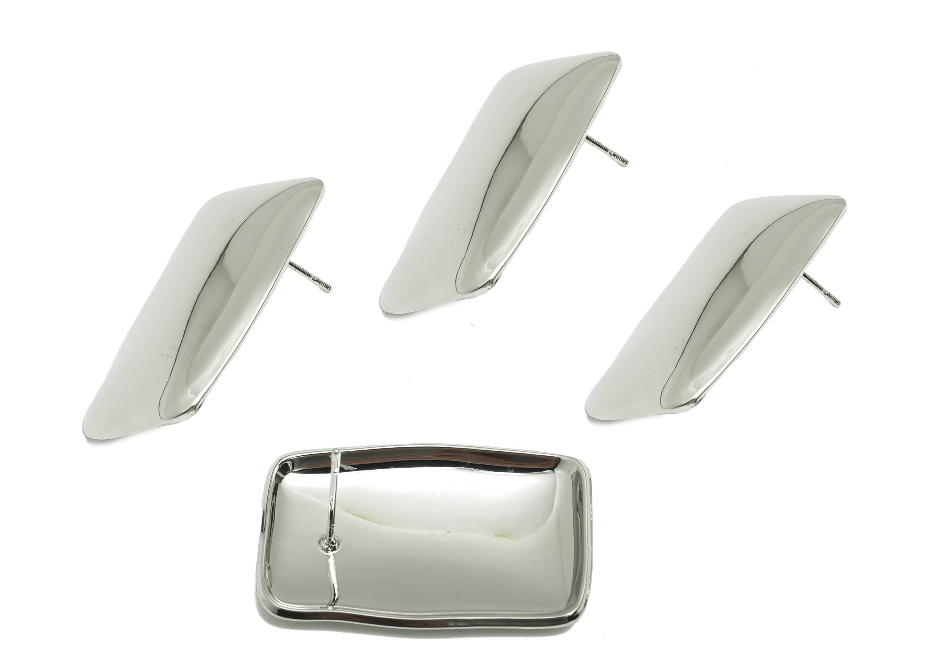 Vintage Geometry Earring - Brass Contemporary Polished Earring Stud - Sleek Geometric Earring Stud - White Gold Plated - 31x19x2mm -RGP10094 - DOMEDBAZAAR