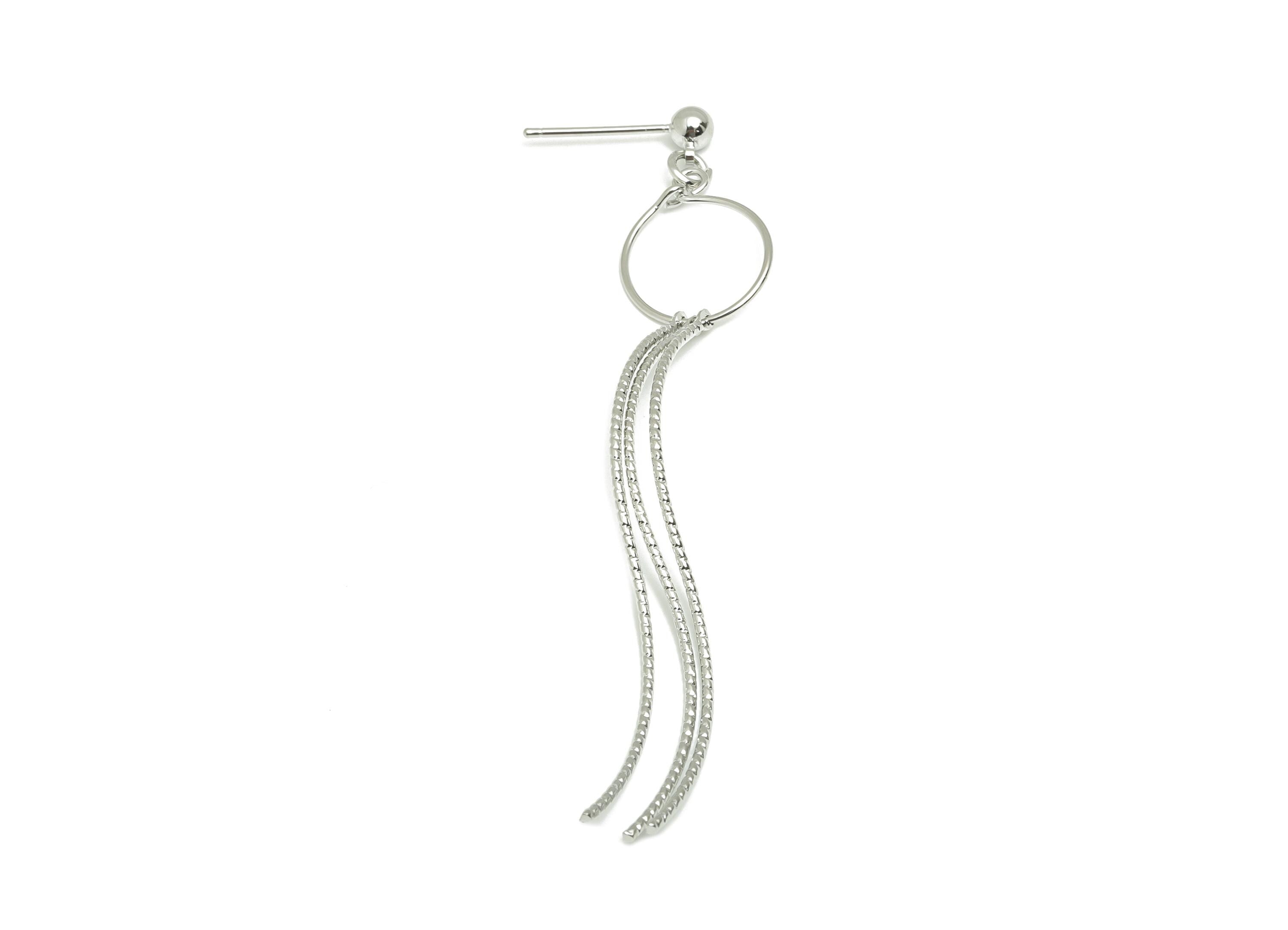 Dangle Tassel Earring Stud - Brass Boho Textured Tassel Wavy Wire Post - Dangle Fringe Earring Bold - White Gold Plated - 75x13x4mm-RGP10110 - DOMEDBAZAAR