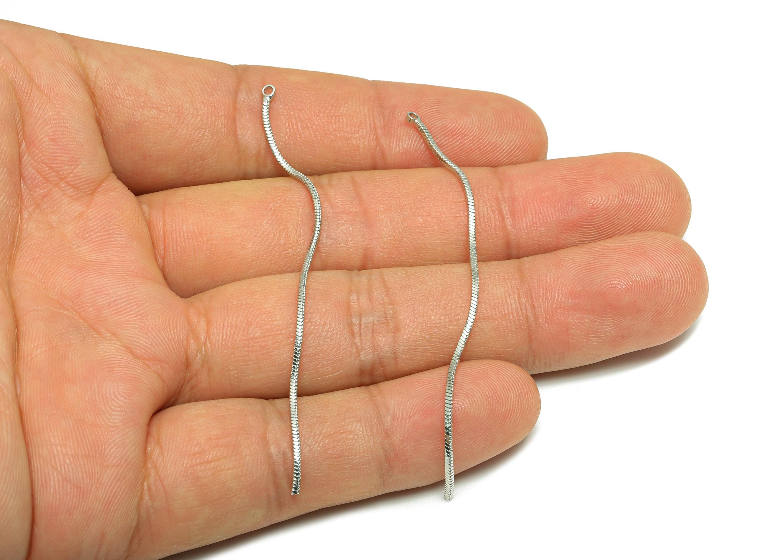 Simple Linear Earring Charm - Brass Elegant Chain Dangle Charm - Subtle Elegant Jewelry - Silver Chain Charm - 70x2x1.07mm- RGP10121 - DOMEDBAZAAR