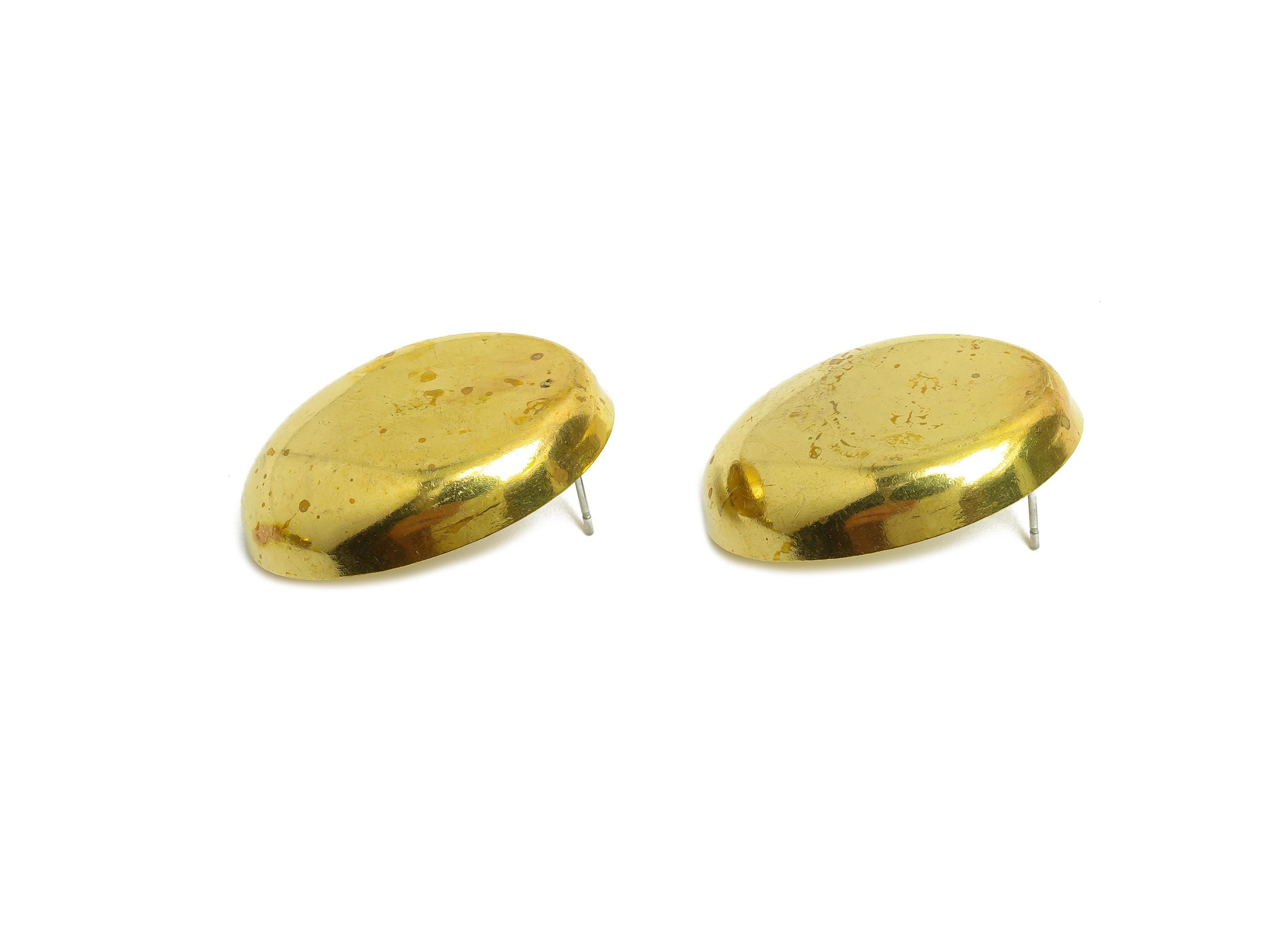 Classic Domed Oval Stud - Raw Brass Geometry Earring Stud - Minimalist Oval Earring Stud - Elegant Curves Earring - 31x24x6.87mm - PP10786 - DOMEDBAZAAR