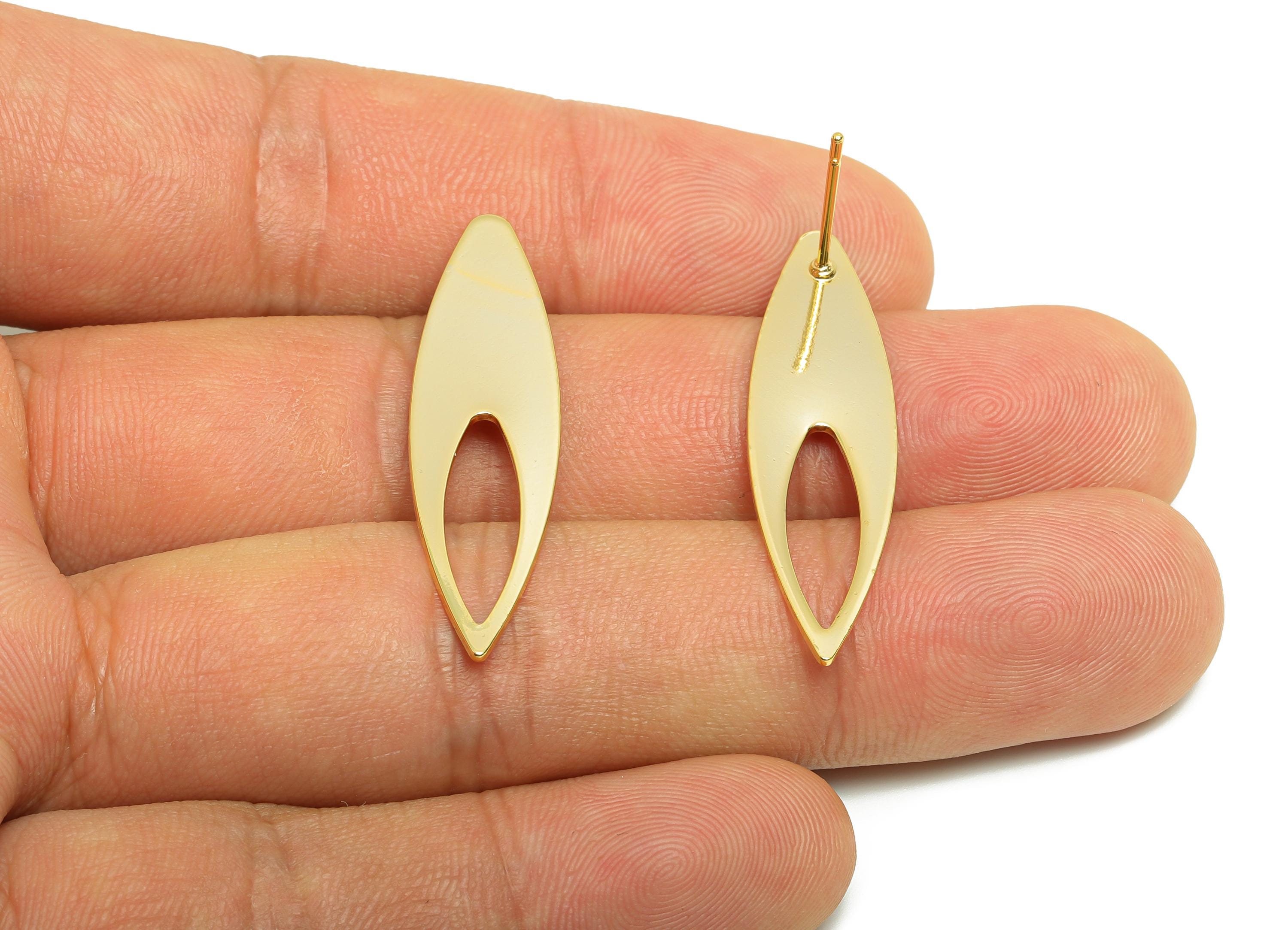 Brass Marquise Earring Stud - Minimalist Earring Post for Girls - Gold Daily Wear Earring - 18K Real Gold Plating - 37.5x10x0.8mm - RGP8977 - DOMEDBAZAAR