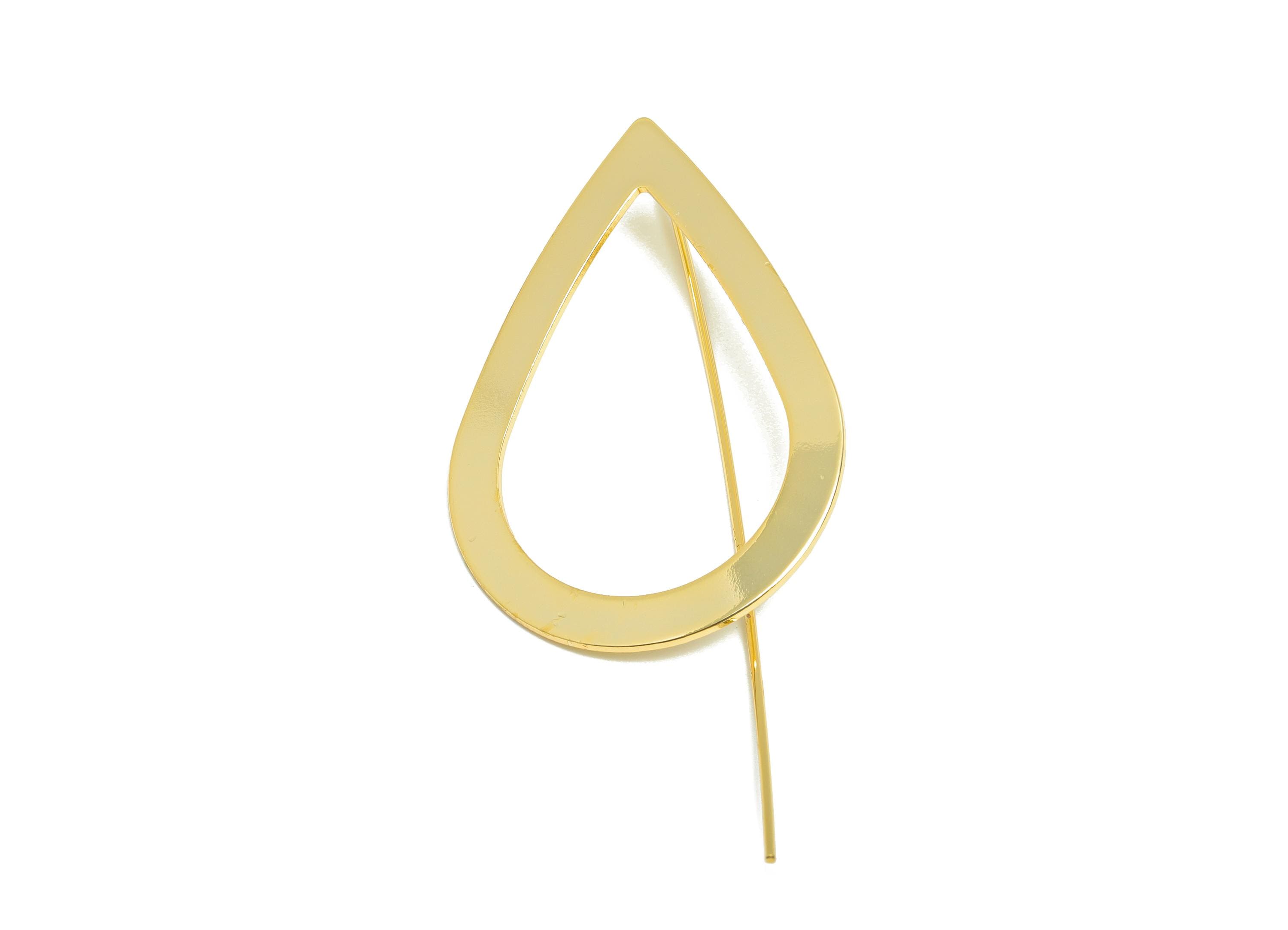 Brass Teardrop Earring - Gold Minimalist Earring Wire for Woman&#39;s - Geometry Drop Earring Wire - 18K Real Gold Plating -55x27x0.8mm- RGP8978 - DOMEDBAZAAR