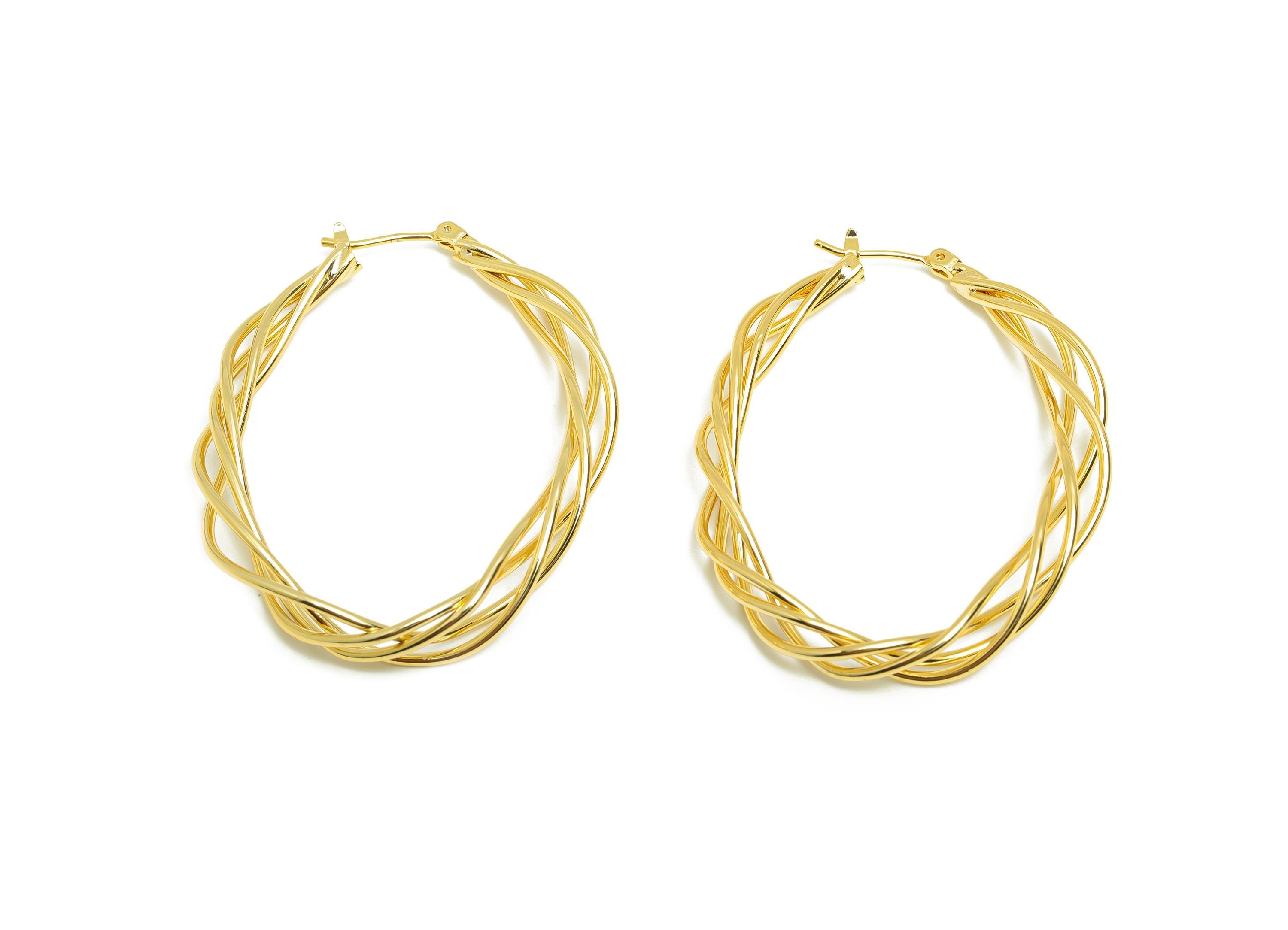 Brass Twisted Hoop Ear - Gold Huggie Earring for Girl&#39;s - Wave Oval Daily Wear Earring - 18K Real Gold Plated - 50.53x37.82x2.93mm - RGP8979 - DOMEDBAZAAR