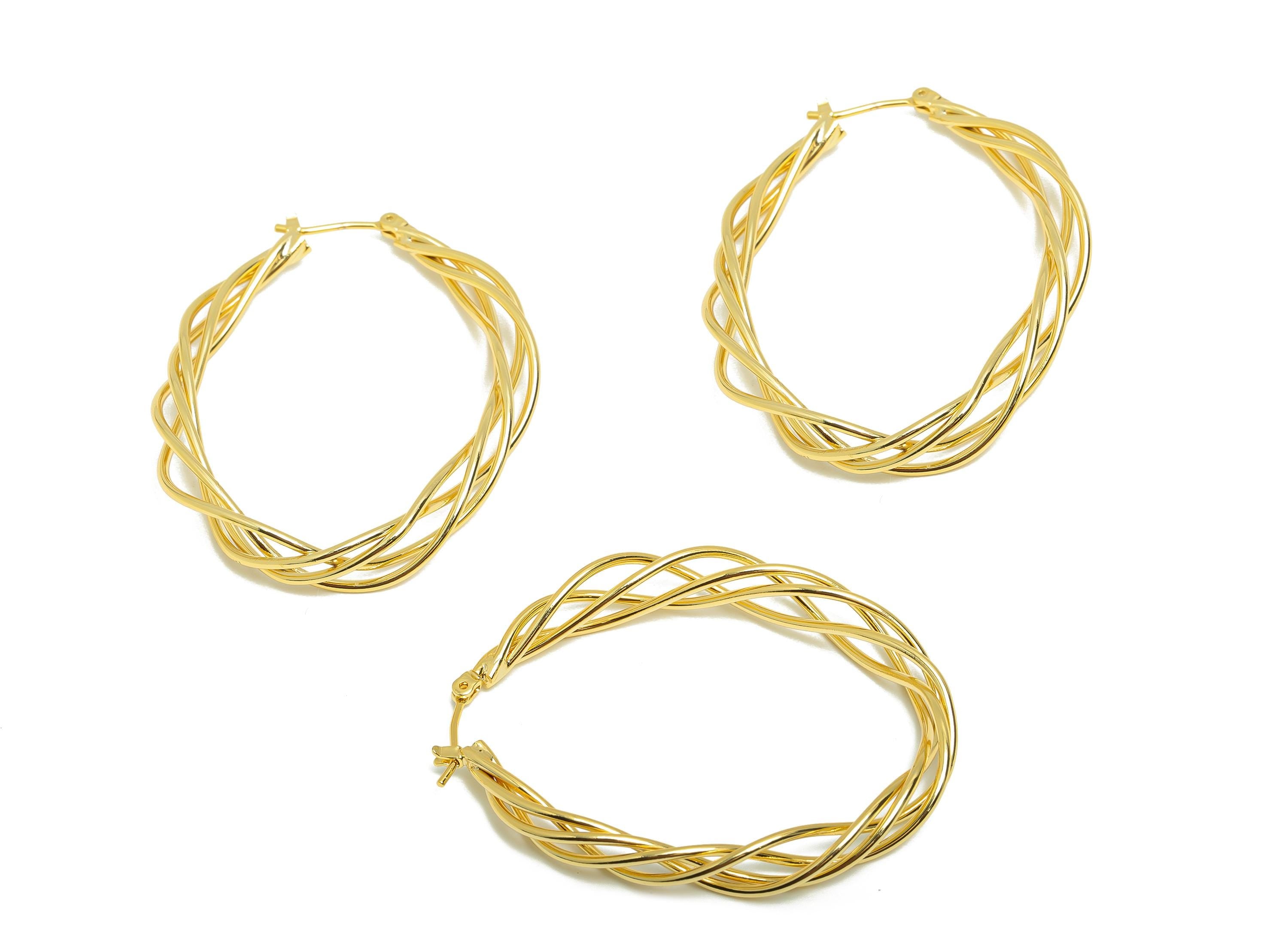 Brass Twisted Hoop Ear - Gold Huggie Earring for Girl&#39;s - Wave Oval Daily Wear Earring - 18K Real Gold Plated - 50.53x37.82x2.93mm - RGP8979 - DOMEDBAZAAR