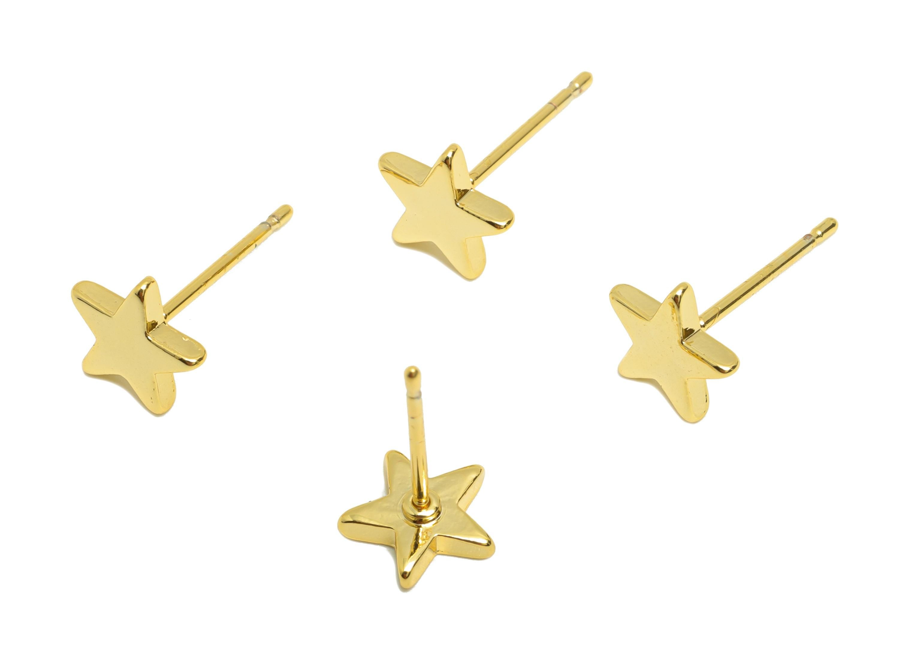 Brass Tiny Star Earring - Gold Minimalist Earring Post - Five-Pointed Star Daily Wear Ear - 18K Real Gold Plating - 7.65x7.65x1.63mm-RGP8982 - DOMEDBAZAAR