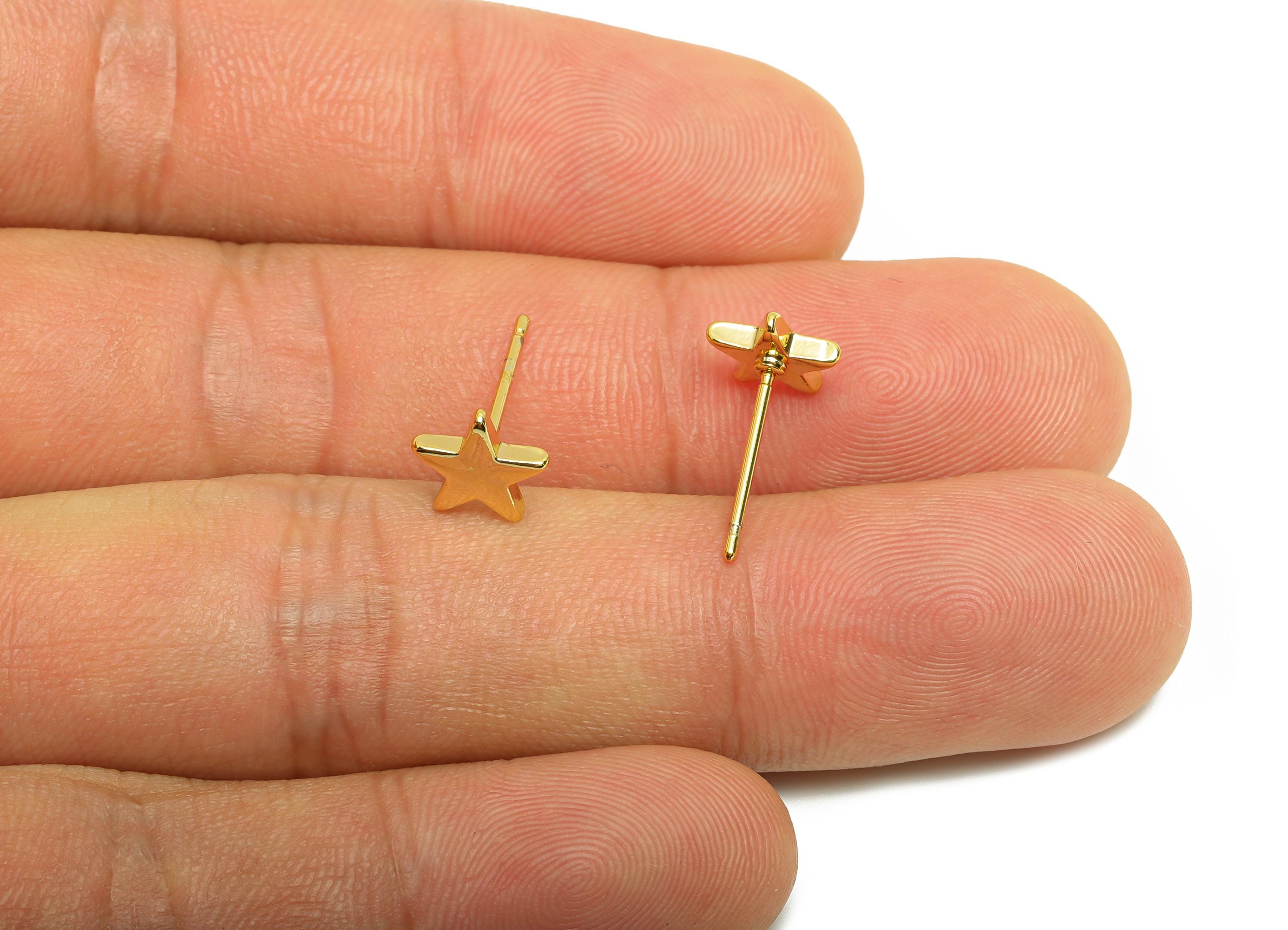Brass Tiny Star Earring - Gold Minimalist Earring Post - Five-Pointed Star Daily Wear Ear - 18K Real Gold Plating - 7.65x7.65x1.63mm-RGP8982 - DOMEDBAZAAR