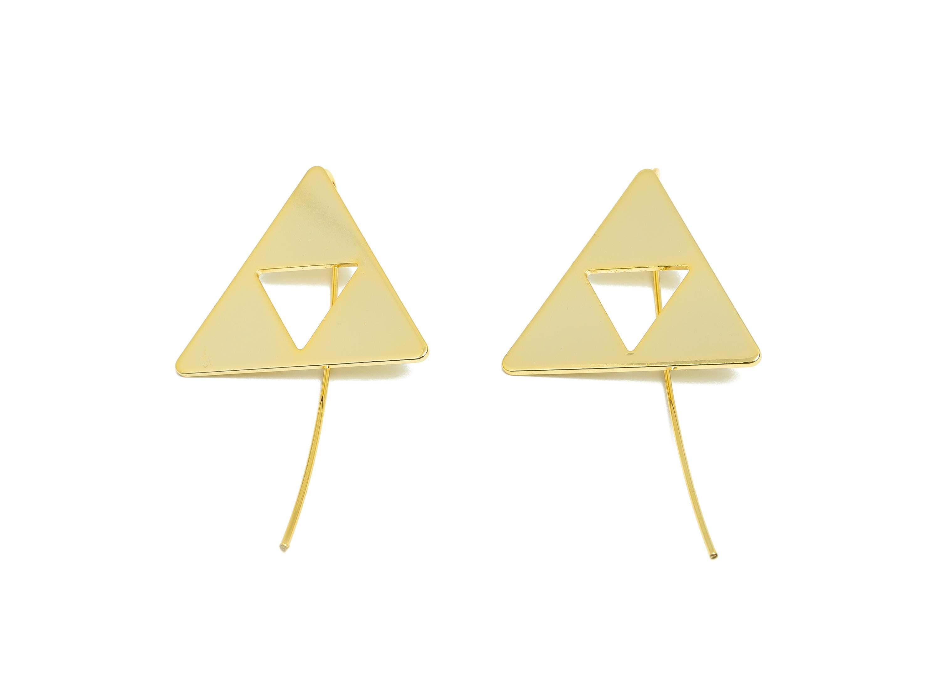Brass Triangle Earring - Gold Minimalist Earring Wire for Woman&#39;s - Geometry Earring Wire - 18K Real Gold Plated- 55x27.22x1.13mm - RGP8983 - DOMEDBAZAAR