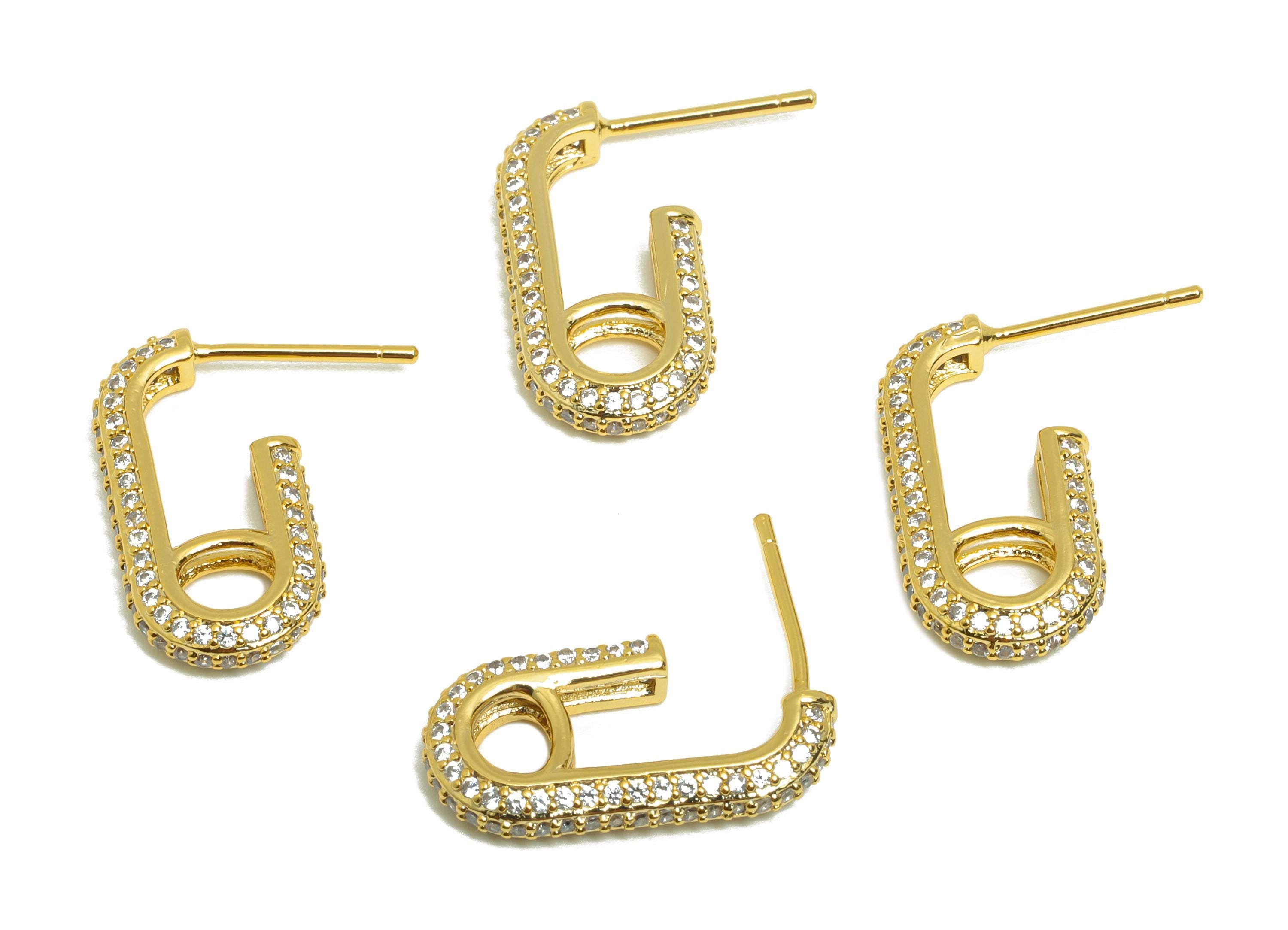 Brass Rectangle Earring - Zircon Hoop Earring Stud - Gold Open Rectangle Earring Post - 18K Real Gold Plating - 19.62x16.05x3.12mm - RGP8984 - DOMEDBAZAAR