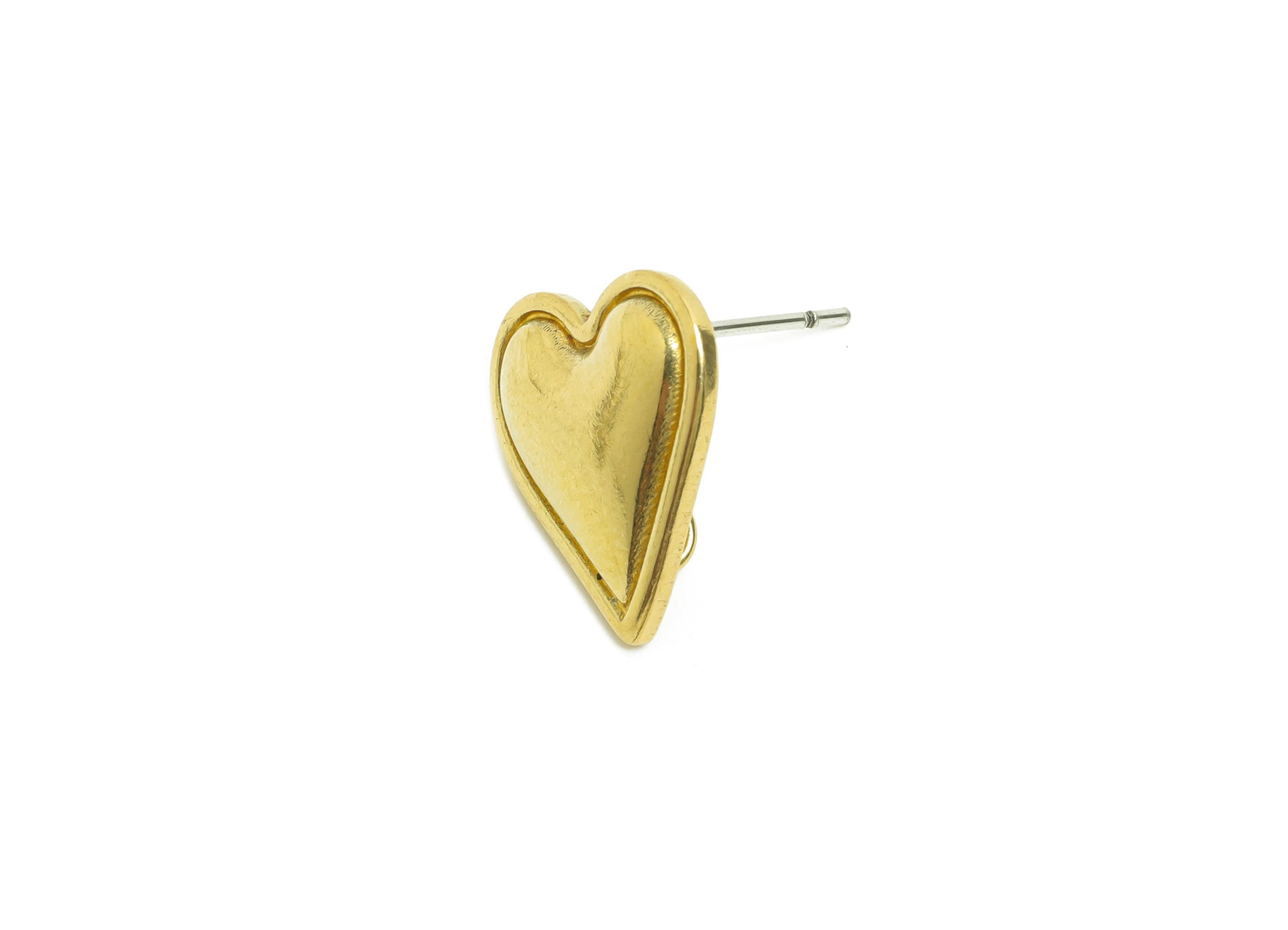 Timeless Heart Earring Stud - Raw Brass Minimalist Heart Earrings for Everyday Wear - Brass Classic Vintage Earring - 13x13x2mm - PP10802 - DOMEDBAZAAR